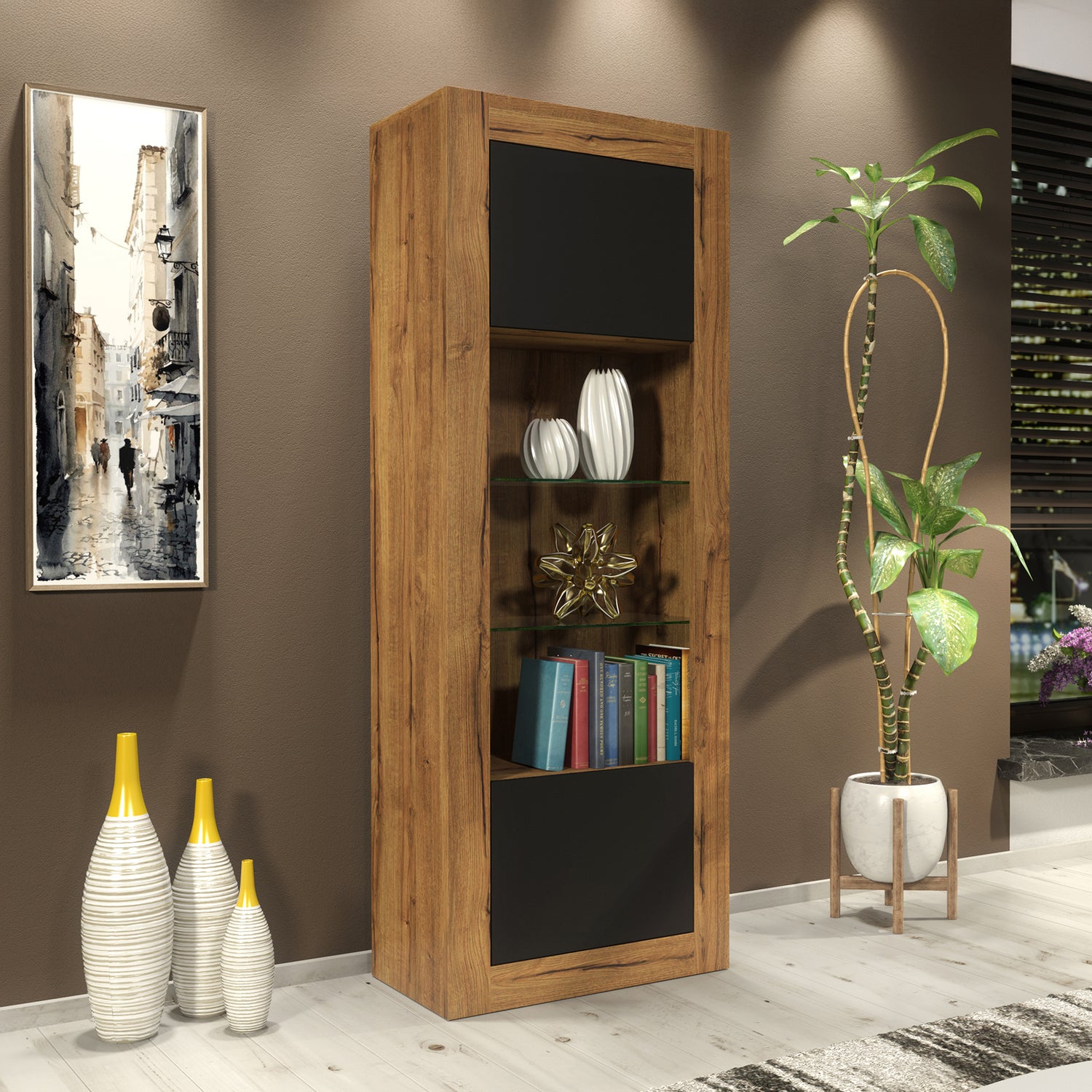 Display Cabinet – 170cm – High Gloss Doors – LED or Non-LED – Tall Modern Unit – LUNARO