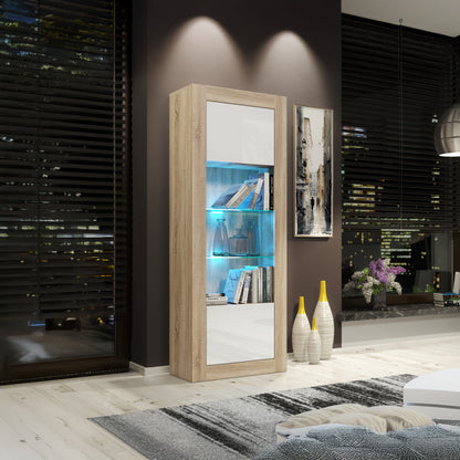 LUNARO Display Cabinet – 170cm – High Gloss Doors – LED or Non-LED – Tall Modern Unit