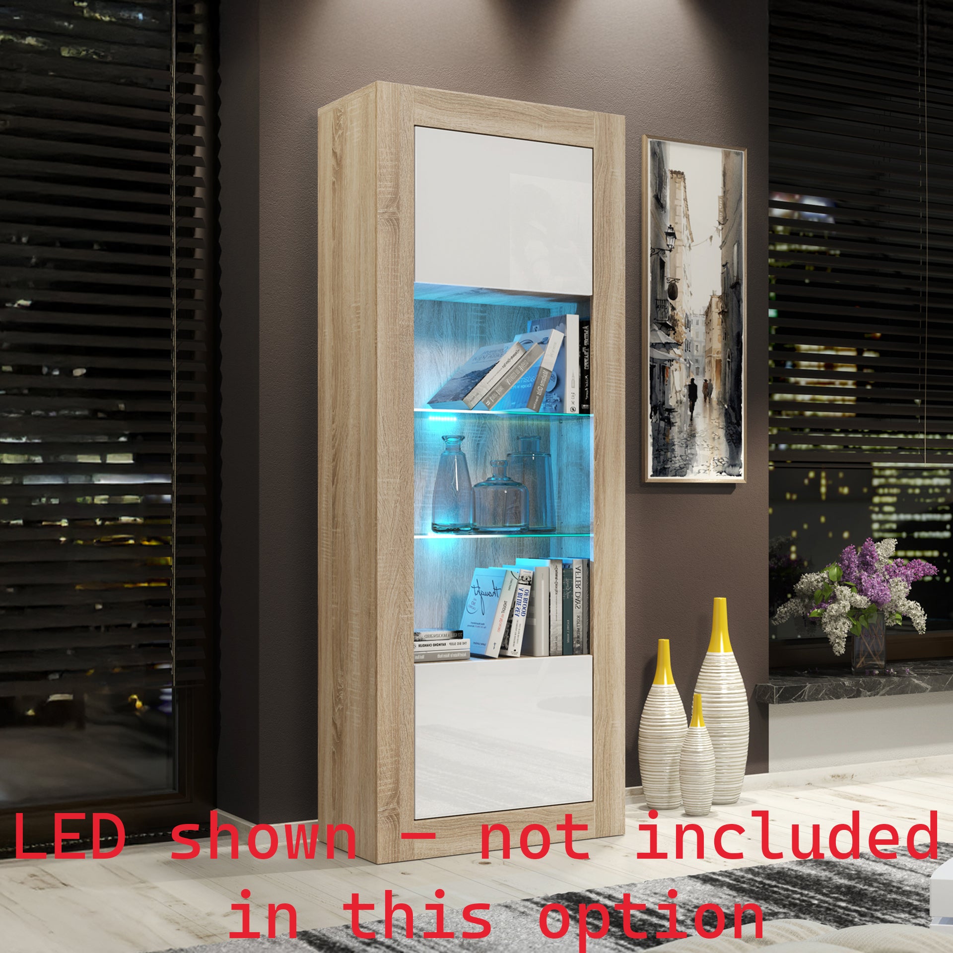 LUNARO Display Cabinet – 170cm – High Gloss Doors – LED or Non-LED – Tall Modern Unit