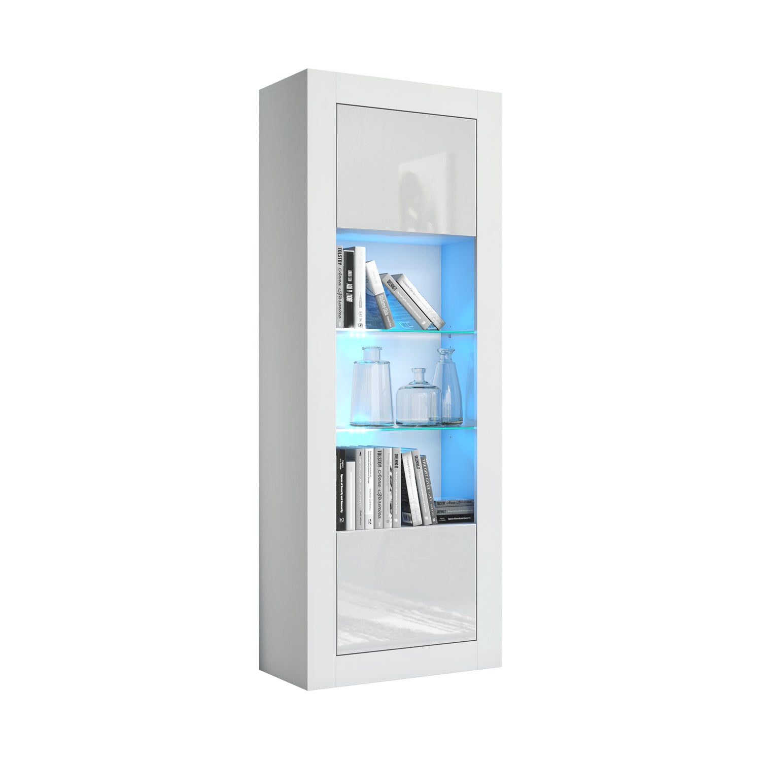 LUNARO Display Cabinet – 170cm – High Gloss Doors – LED or Non-LED – Tall Modern Unit