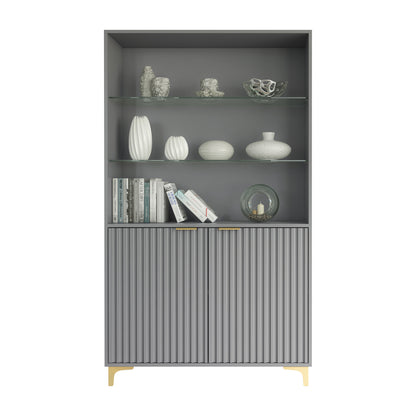 Display Cabinet – 100cm – Grooved Doors – Glass Shelves – Gold Legs – LIVARO Collection