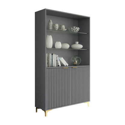 Display Cabinet – 100cm – Grooved Doors – Glass Shelves – Gold Legs – LIVARO Collection