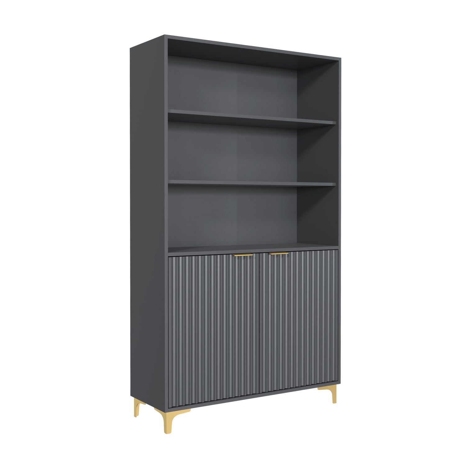 Display Cabinet – 100cm – Grooved Doors – Glass Shelves – Gold Legs – LIVARO Collection