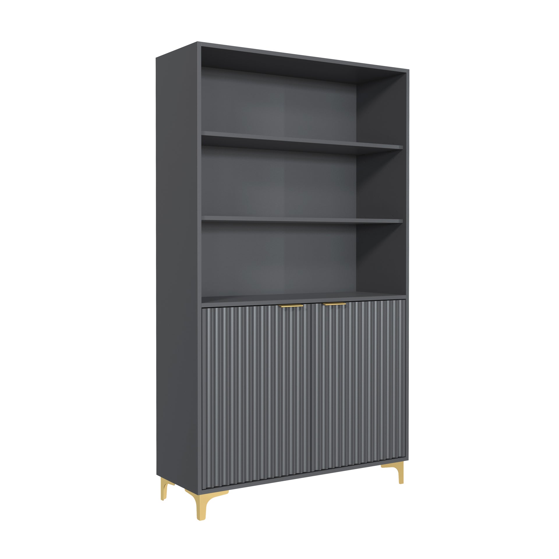 Display Cabinet – 100cm – Grooved Doors – Glass Shelves – Gold Legs – LIVARO Collection