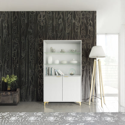 Display Cabinet – 100cm – Grooved Doors – Glass Shelves – Gold Legs – LIVARO Collection