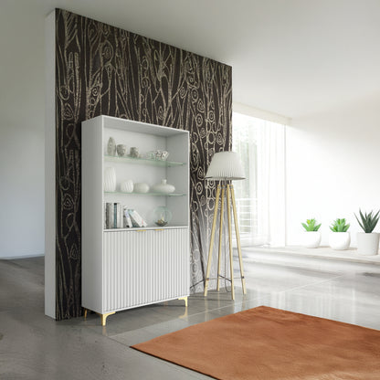 Display Cabinet – 100cm – Grooved Doors – Glass Shelves – Gold Legs – LIVARO Collection