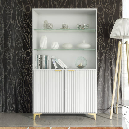 Display Cabinet – 100cm – Grooved Doors – Glass Shelves – Gold Legs – LIVARO Collection