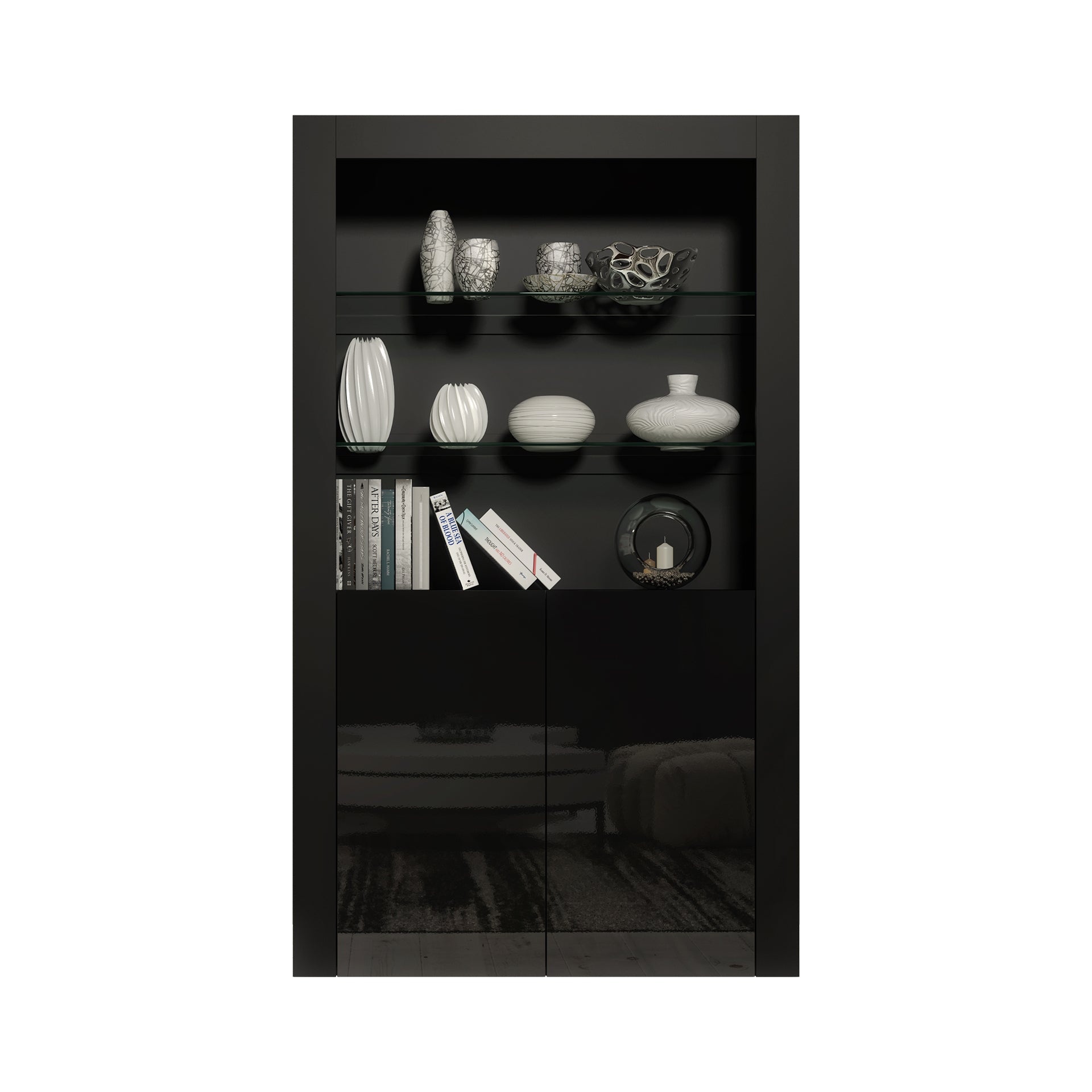 Display Cabinet – 170cm – High Gloss Doors – LED or Non-LED – Modern Showcase Sideboard – LUNARO