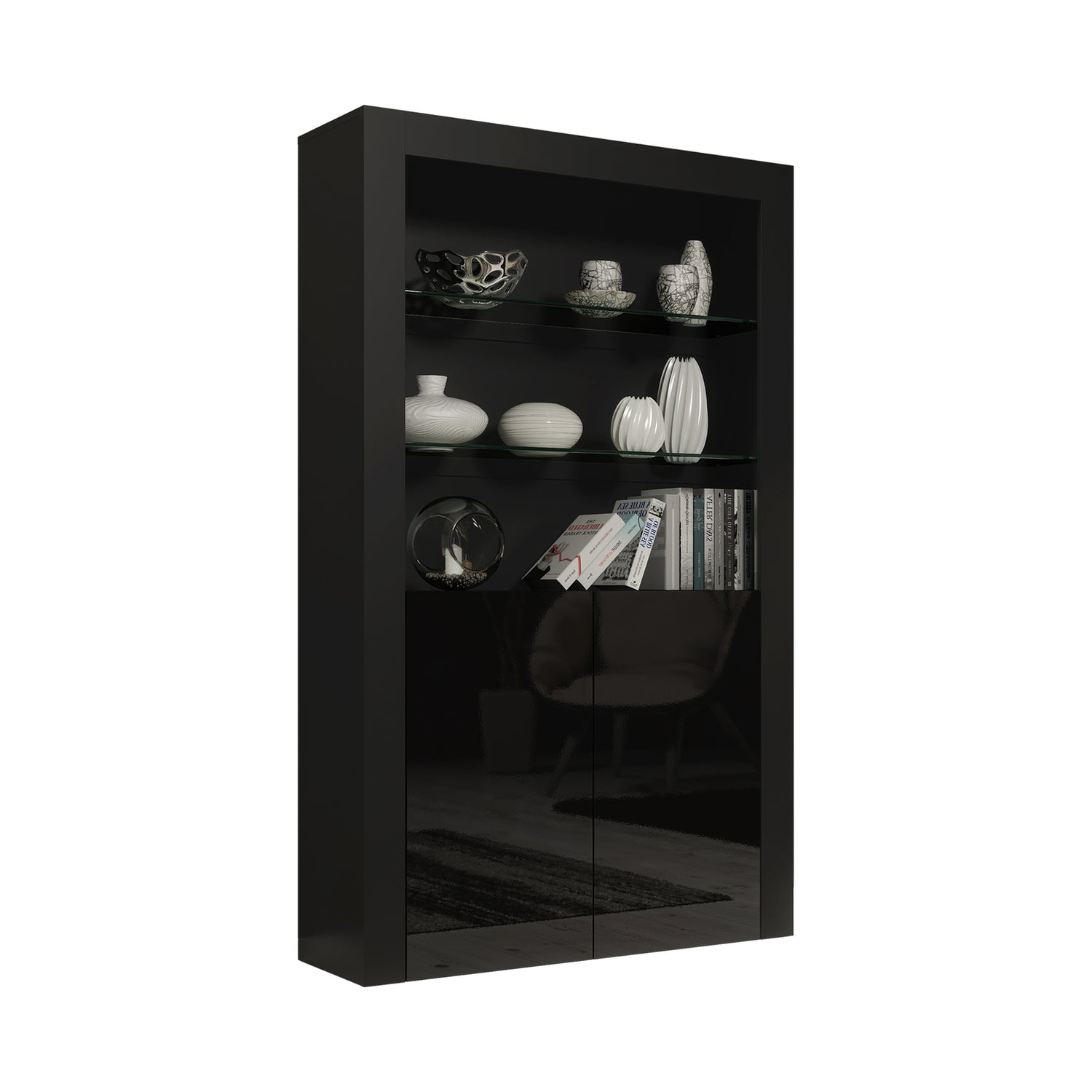 Display Cabinet – 170cm – High Gloss Doors – LED or Non-LED – Modern Showcase Sideboard – LUNARO