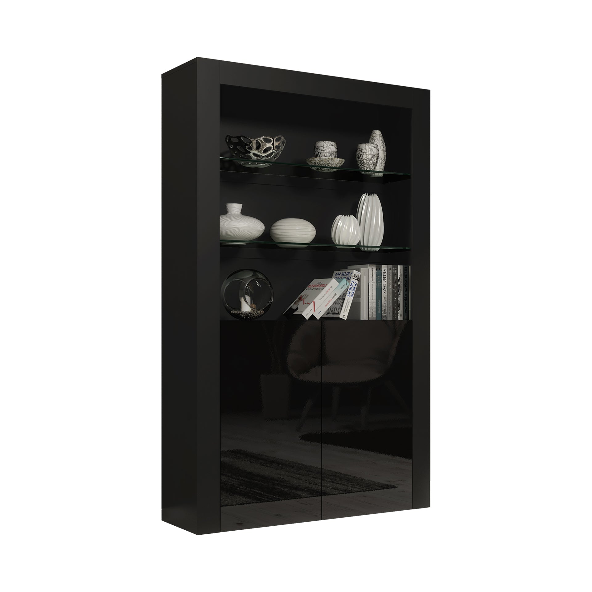 Display Cabinet – 170cm – High Gloss Doors – LED or Non-LED – Modern Showcase Sideboard – LUNARO