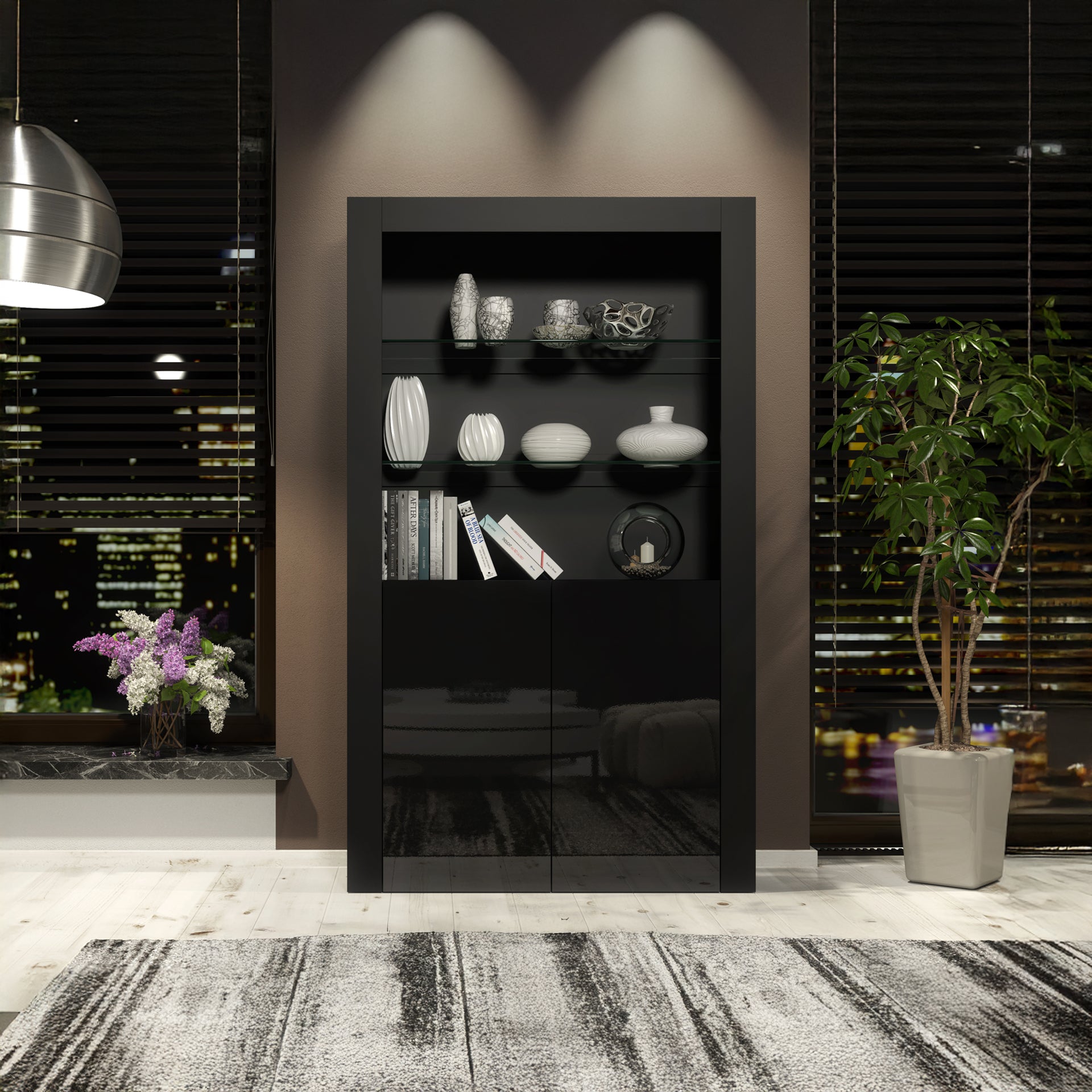 Display Cabinet – 170cm – High Gloss Doors – LED or Non-LED – Modern Showcase Sideboard – LUNARO