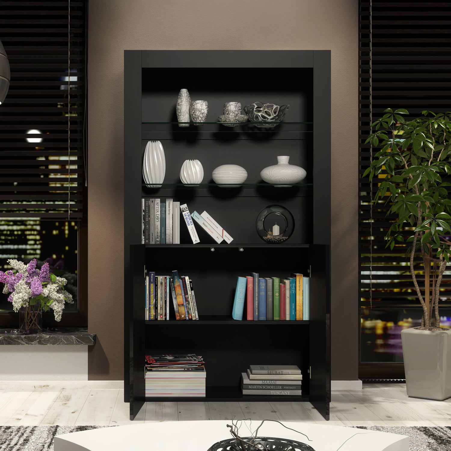 Display Cabinet – 170cm – High Gloss Doors – LED or Non-LED – Modern Showcase Sideboard – LUNARO