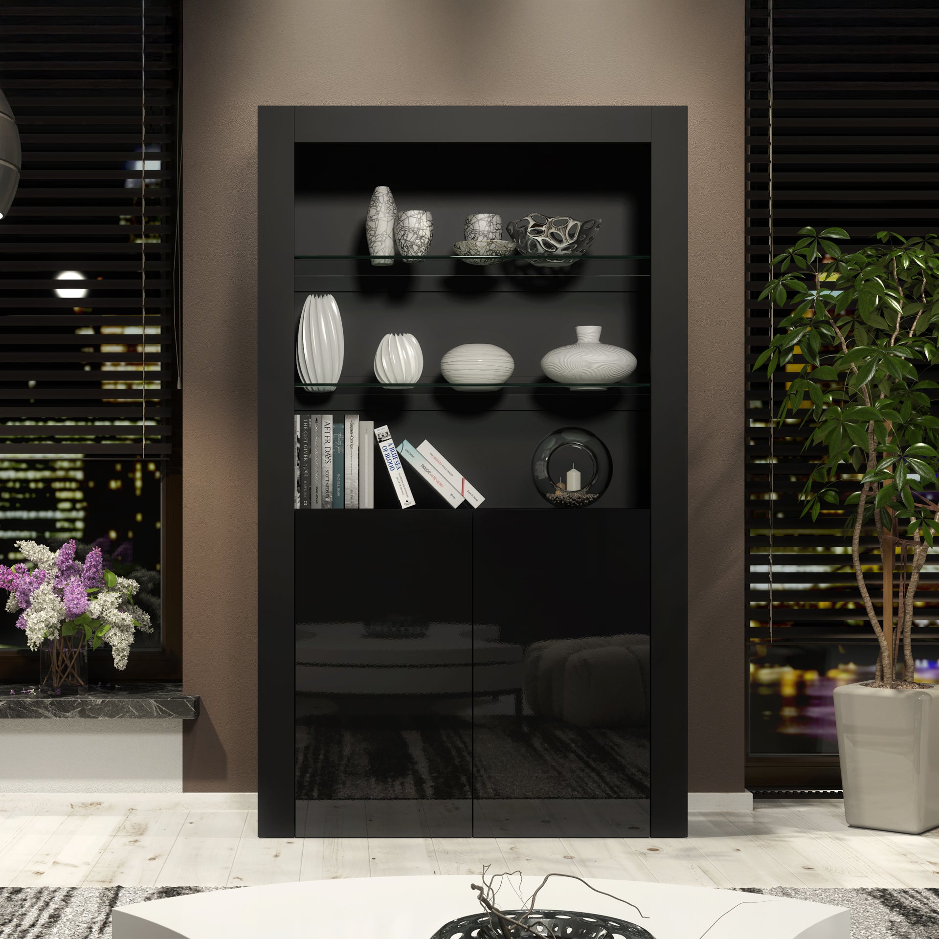 Display Cabinet – 170cm – High Gloss Doors – LED or Non-LED – Modern Showcase Sideboard – LUNARO