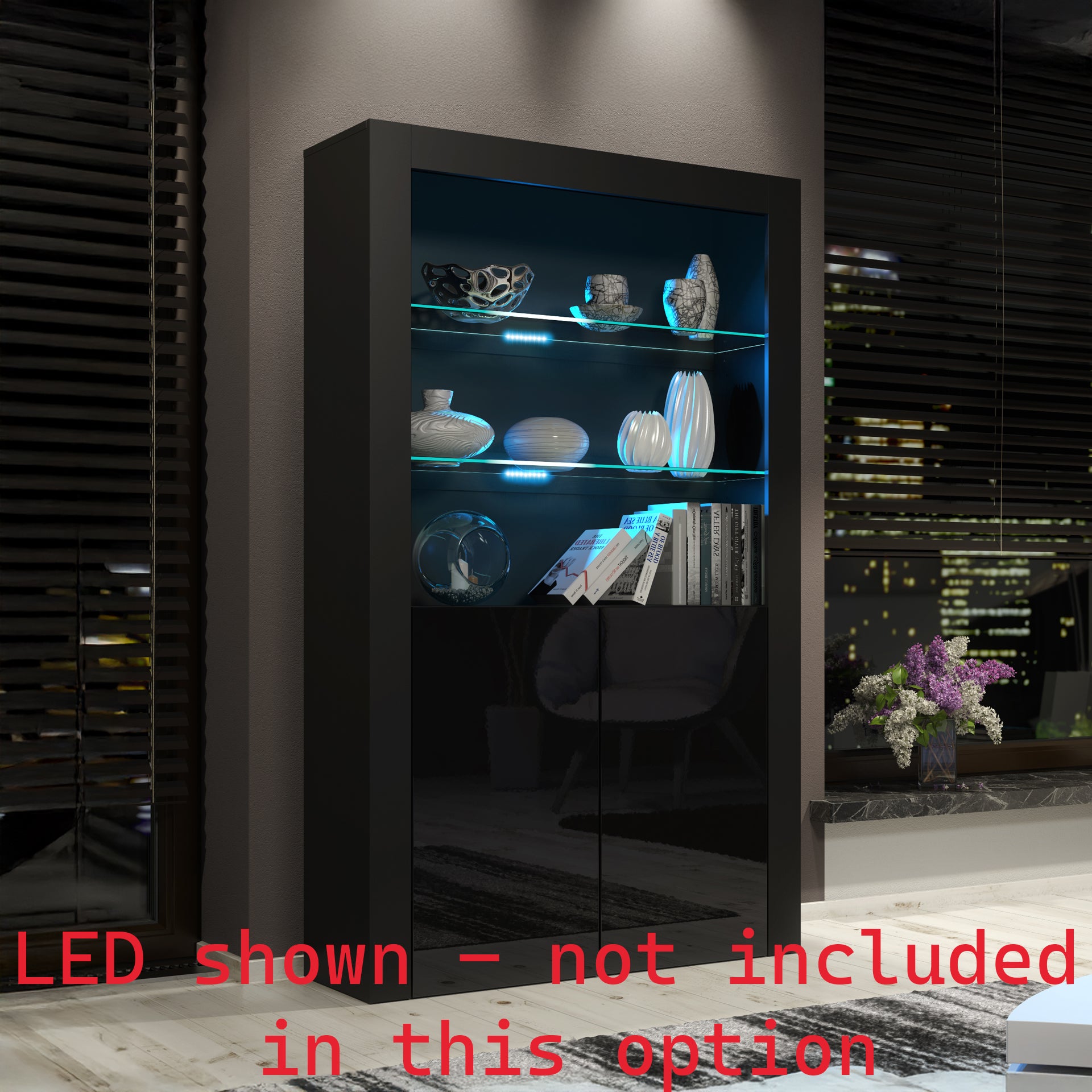 Display Cabinet – 170cm – High Gloss Doors – LED or Non-LED – Modern Showcase Sideboard – LUNARO