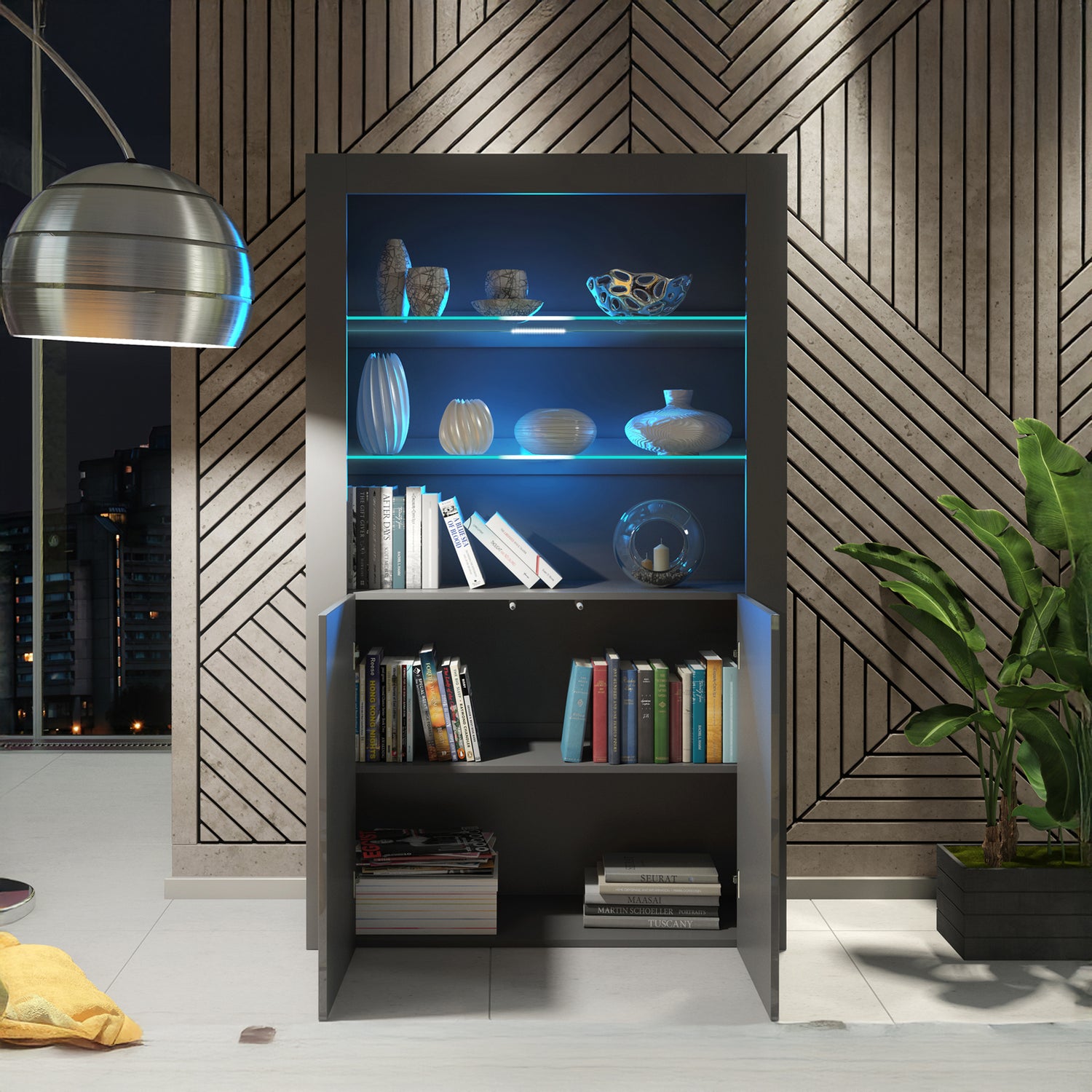 Display Cabinet – 170cm – High Gloss Doors – LED or Non-LED – Modern Showcase Sideboard – LUNARO