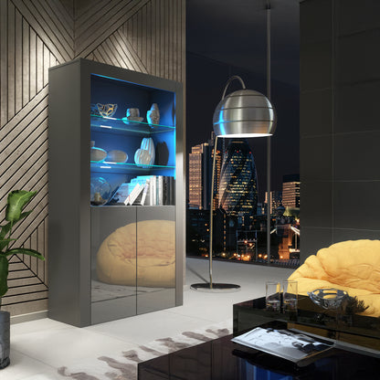 Display Cabinet – 170cm – High Gloss Doors – LED or Non-LED – Modern Showcase Sideboard – LUNARO