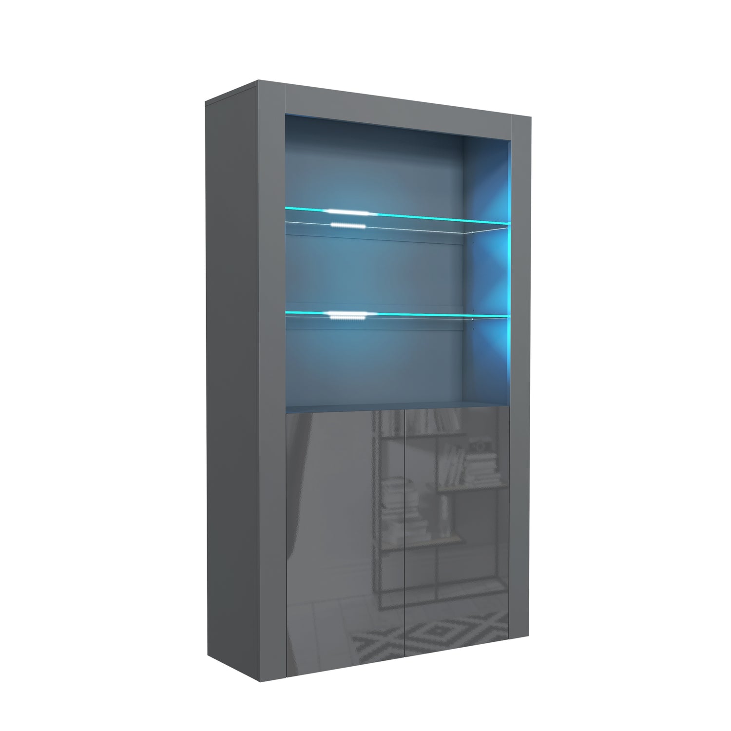 Display Cabinet – 170cm – High Gloss Doors – LED or Non-LED – Modern Showcase Sideboard – LUNARO