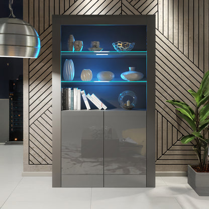 Display Cabinet – 170cm – High Gloss Doors – LED or Non-LED – Modern Showcase Sideboard – LUNARO