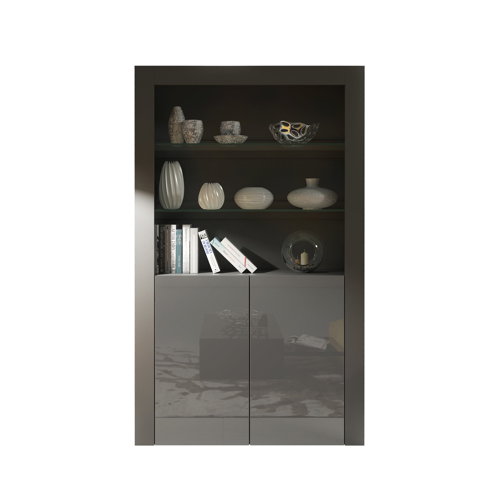 Display Cabinet – 170cm – High Gloss Doors – LED or Non-LED – Modern Showcase Sideboard – LUNARO