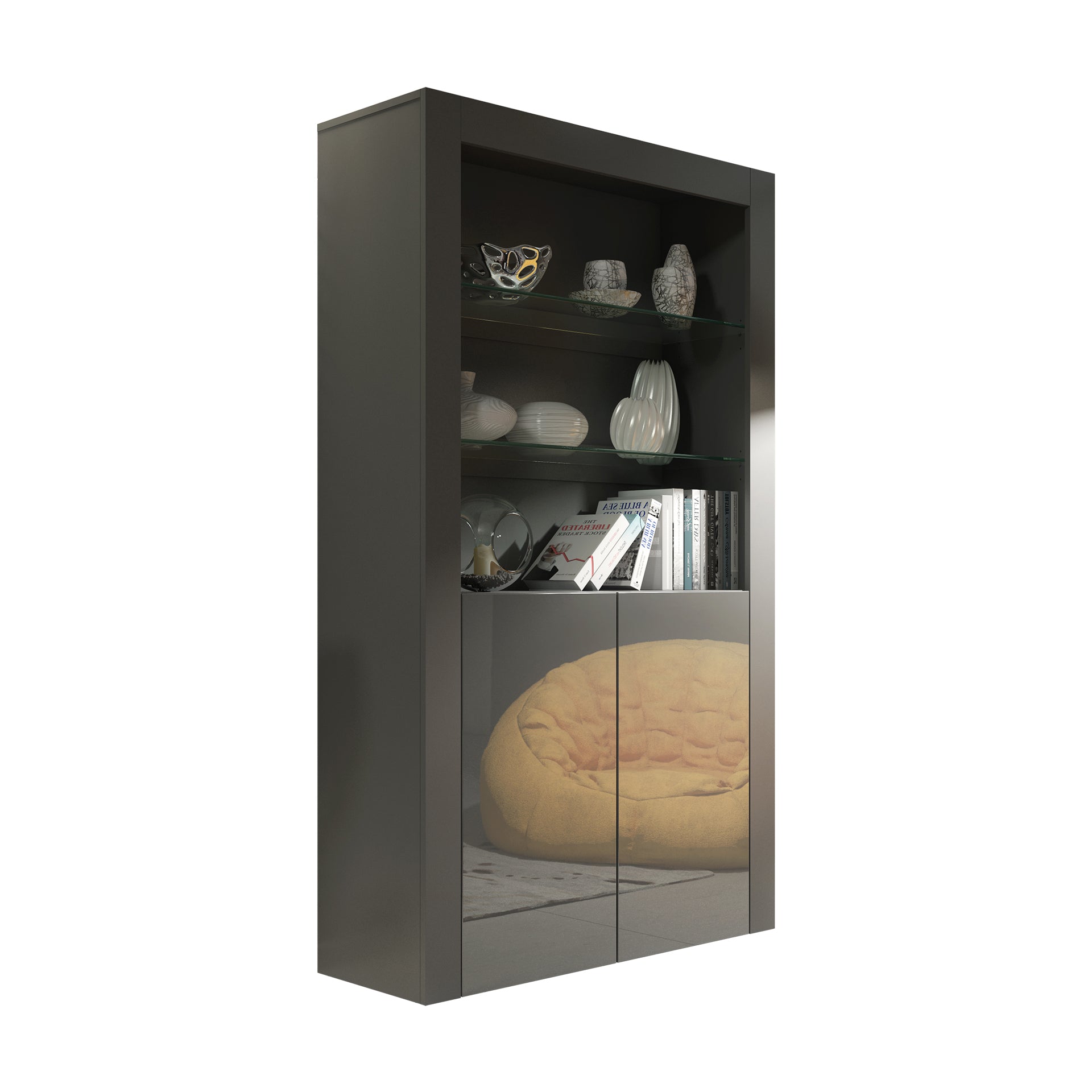 Display Cabinet – 170cm – High Gloss Doors – LED or Non-LED – Modern Showcase Sideboard – LUNARO