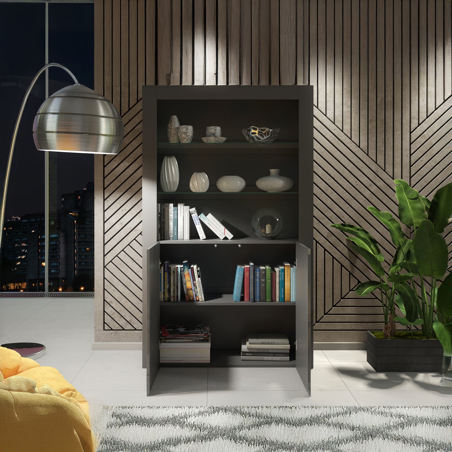 Display Cabinet – 170cm – High Gloss Doors – LED or Non-LED – Modern Showcase Sideboard – LUNARO