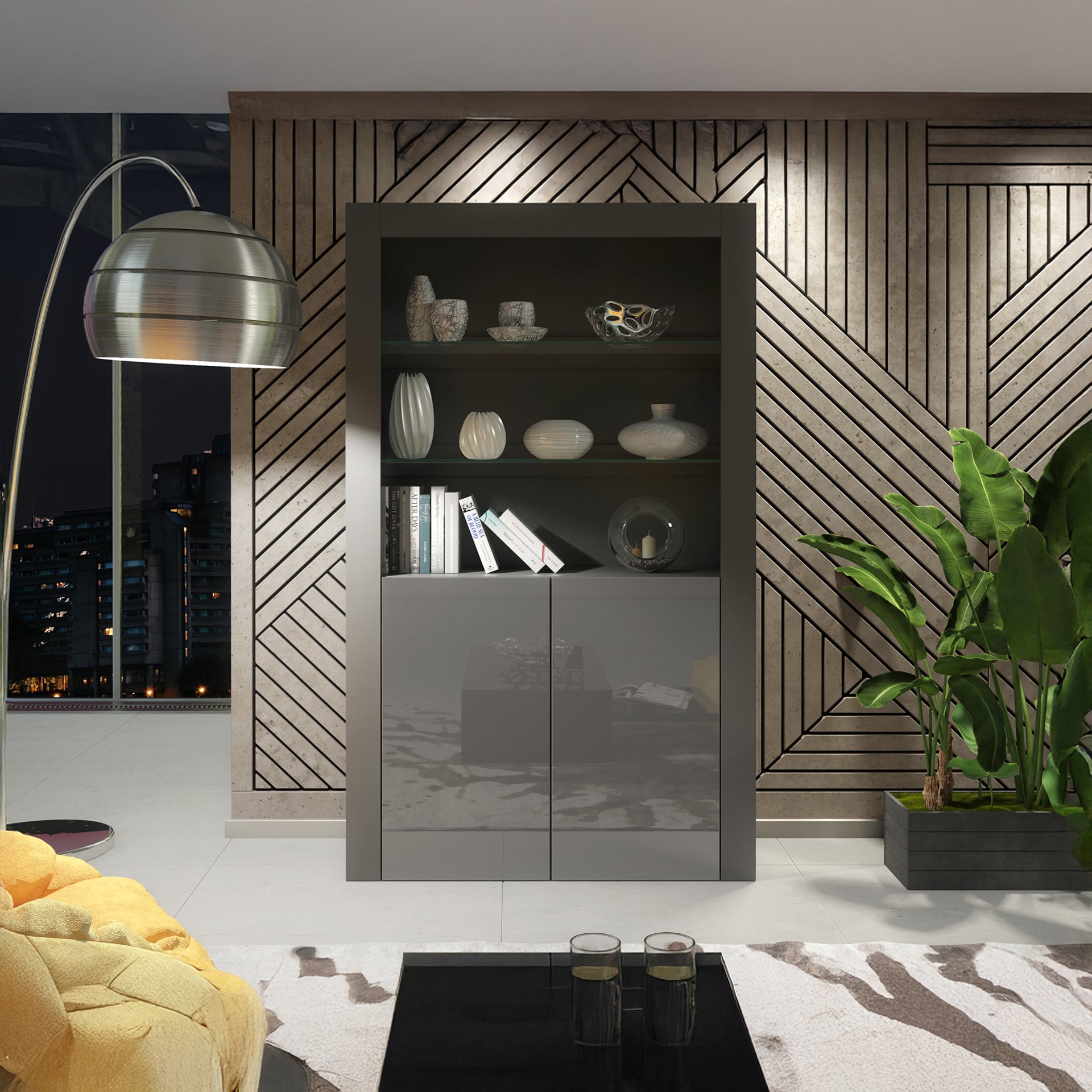 Display Cabinet – 170cm – High Gloss Doors – LED or Non-LED – Modern Showcase Sideboard – LUNARO