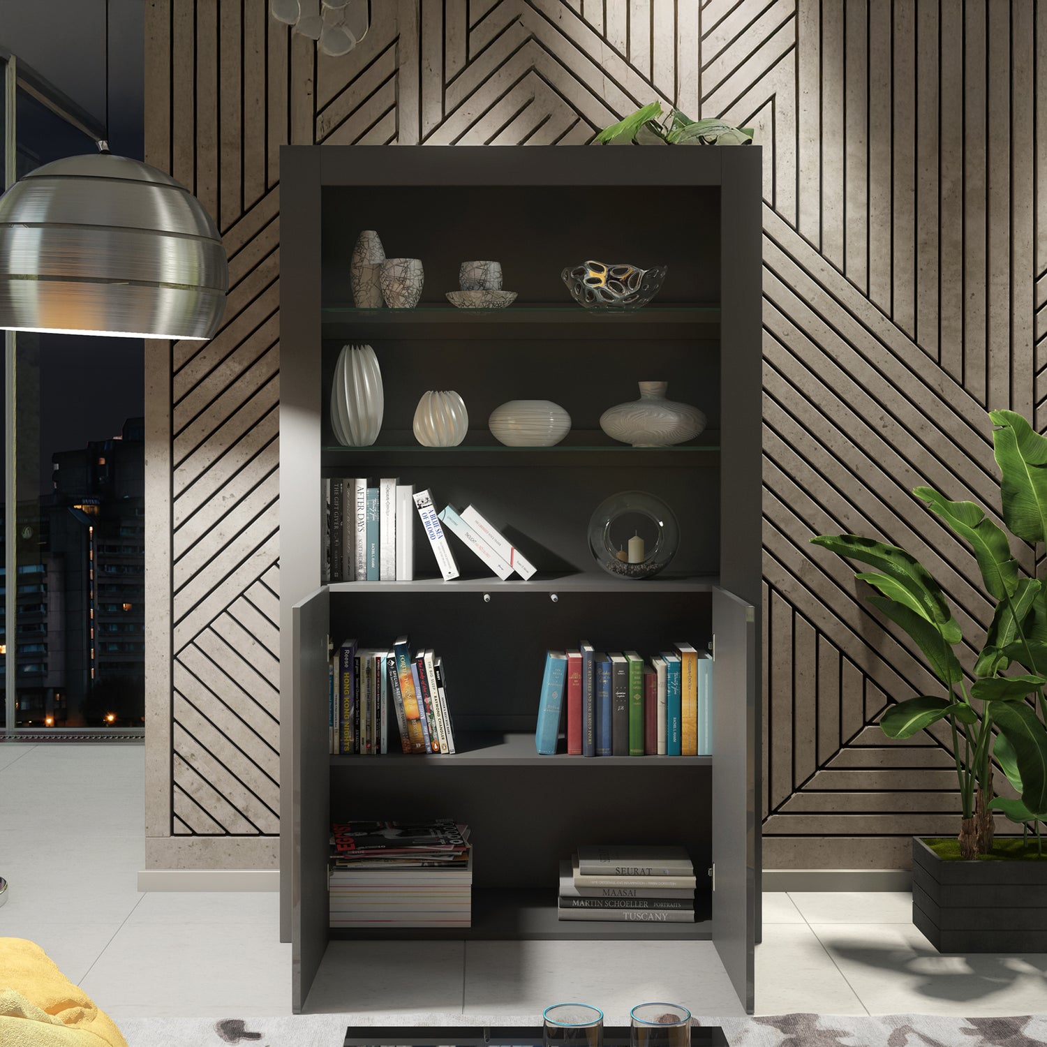 Display Cabinet – 170cm – High Gloss Doors – LED or Non-LED – Modern Showcase Sideboard – LUNARO