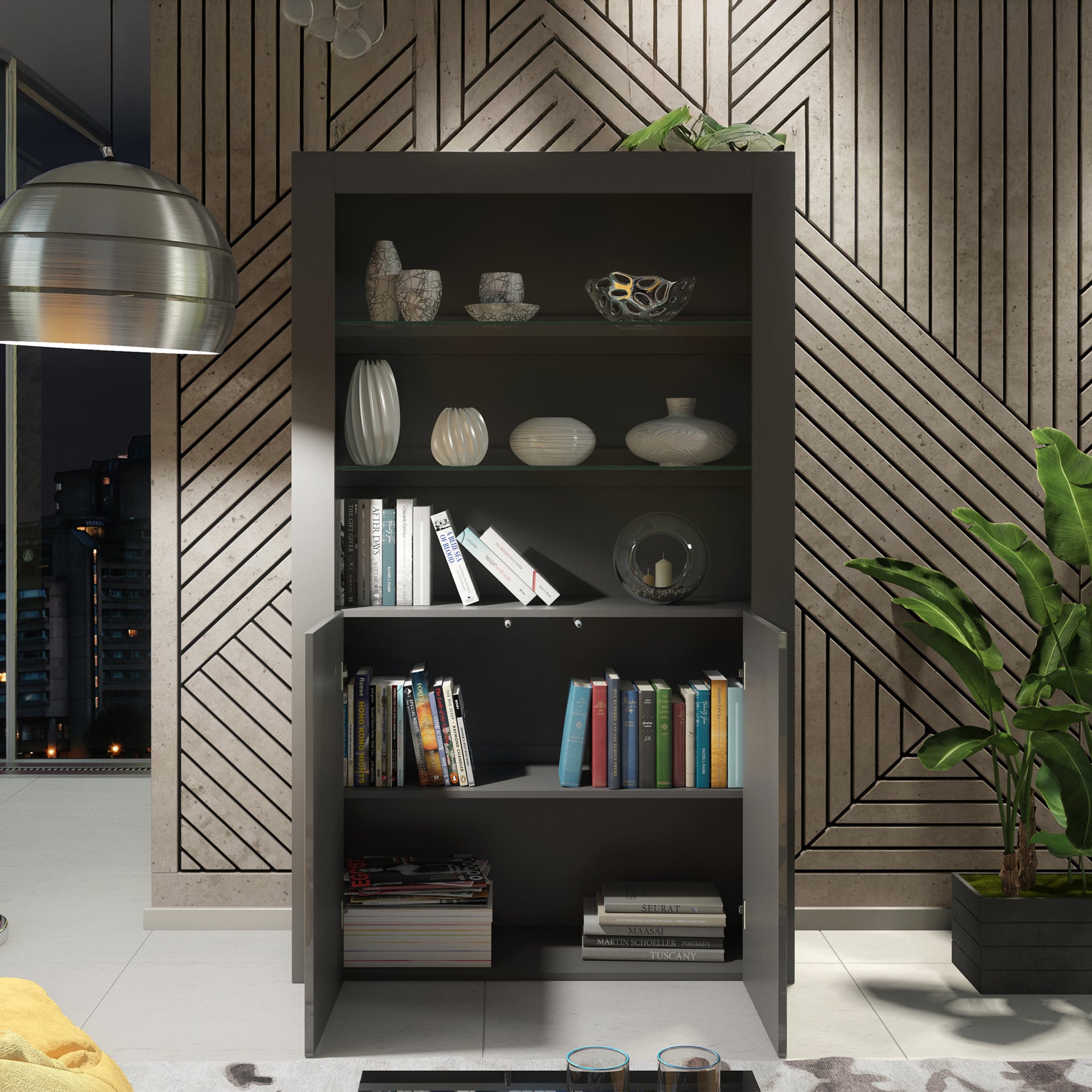 Display Cabinet – 170cm – High Gloss Doors – LED or Non-LED – Modern Showcase Sideboard – LUNARO