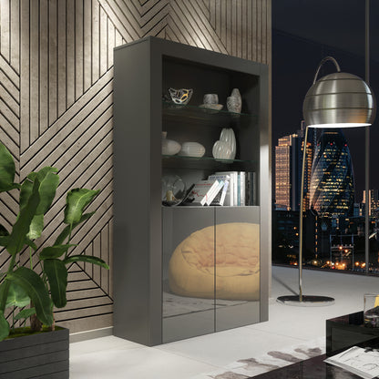 Display Cabinet – 170cm – High Gloss Doors – LED or Non-LED – Modern Showcase Sideboard – LUNARO