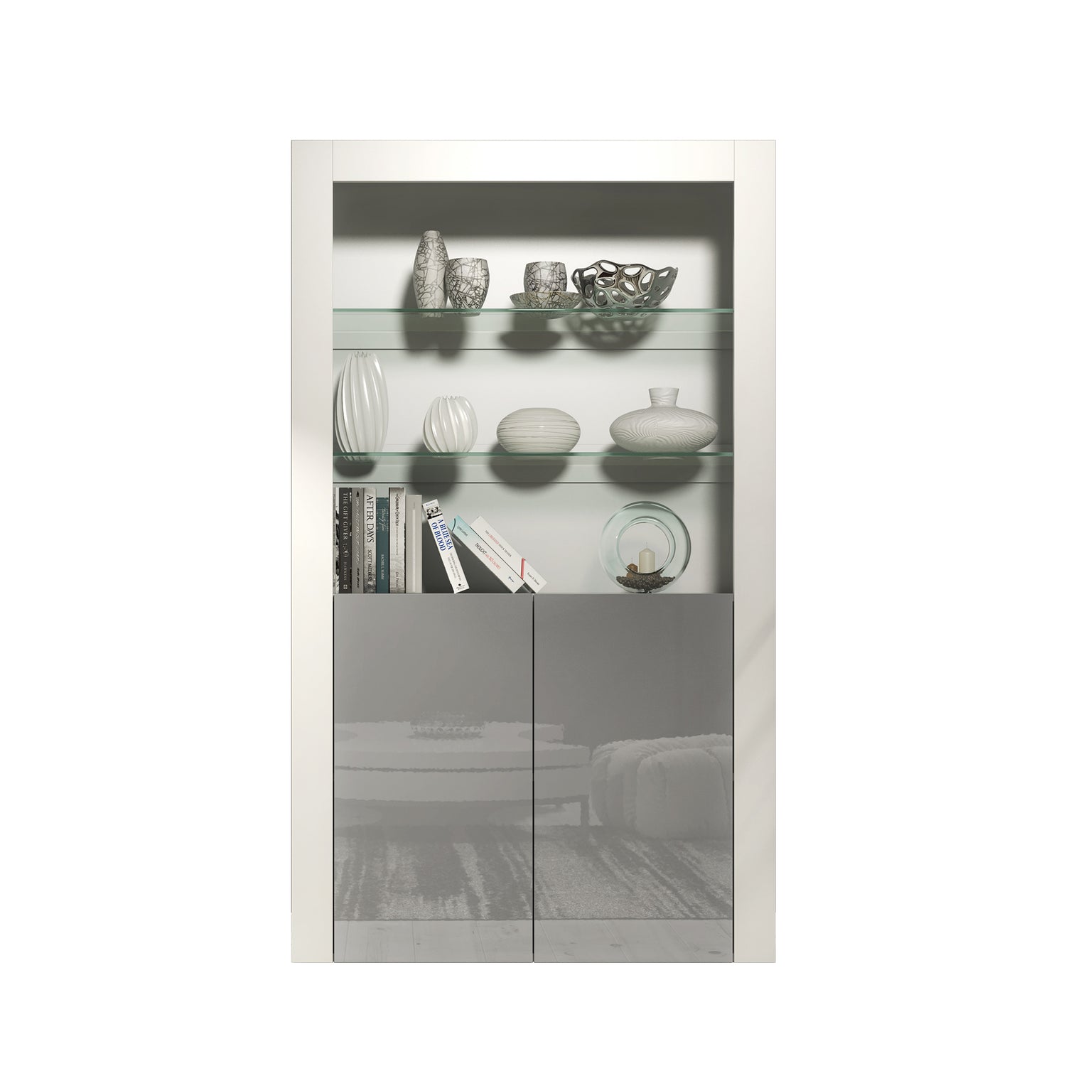 Display Cabinet – 170cm – High Gloss Doors – LED or Non-LED – Modern Showcase Sideboard – LUNARO