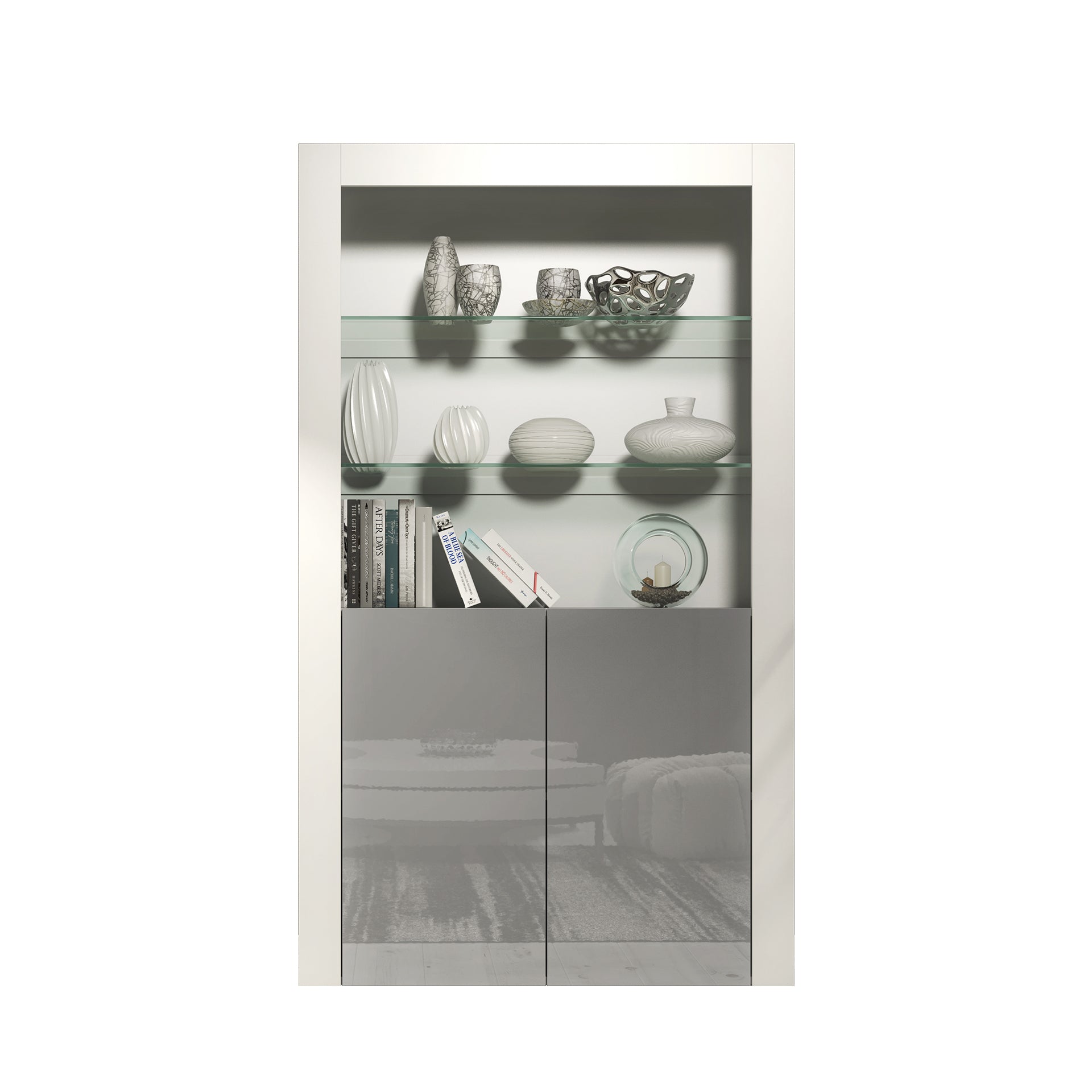 Display Cabinet – 170cm – High Gloss Doors – LED or Non-LED – Modern Showcase Sideboard – LUNARO