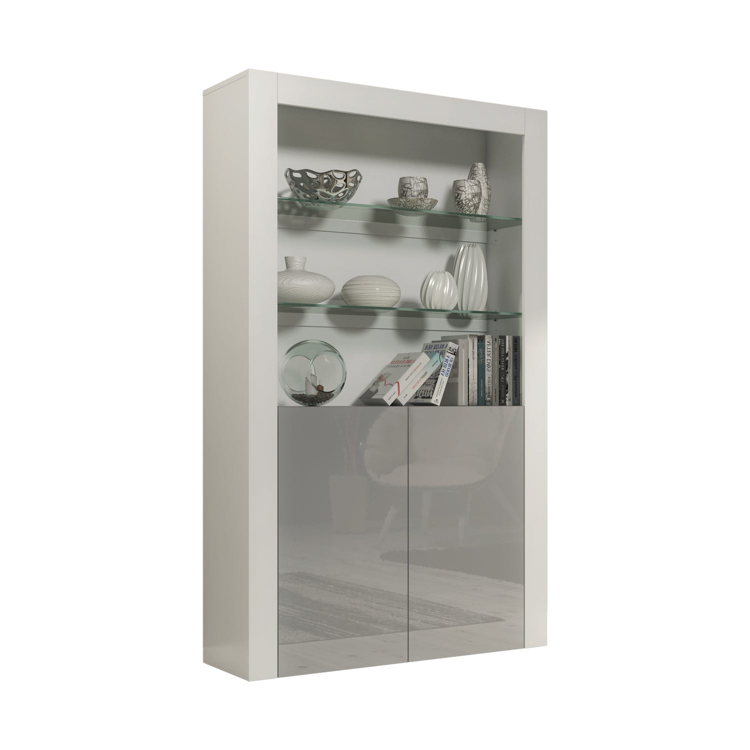 Display Cabinet – 170cm – High Gloss Doors – LED or Non-LED – Modern Showcase Sideboard – LUNARO