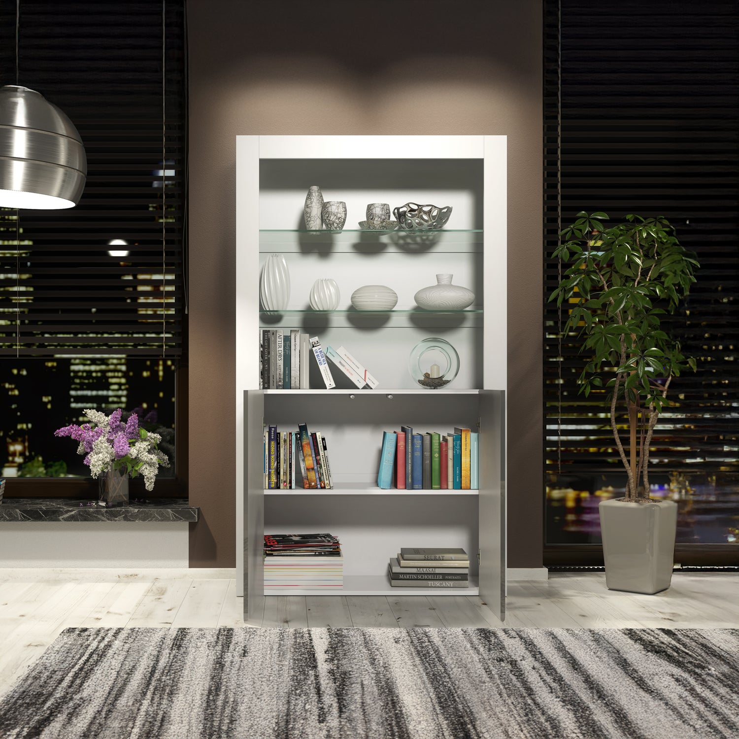 Display Cabinet – 170cm – High Gloss Doors – LED or Non-LED – Modern Showcase Sideboard – LUNARO