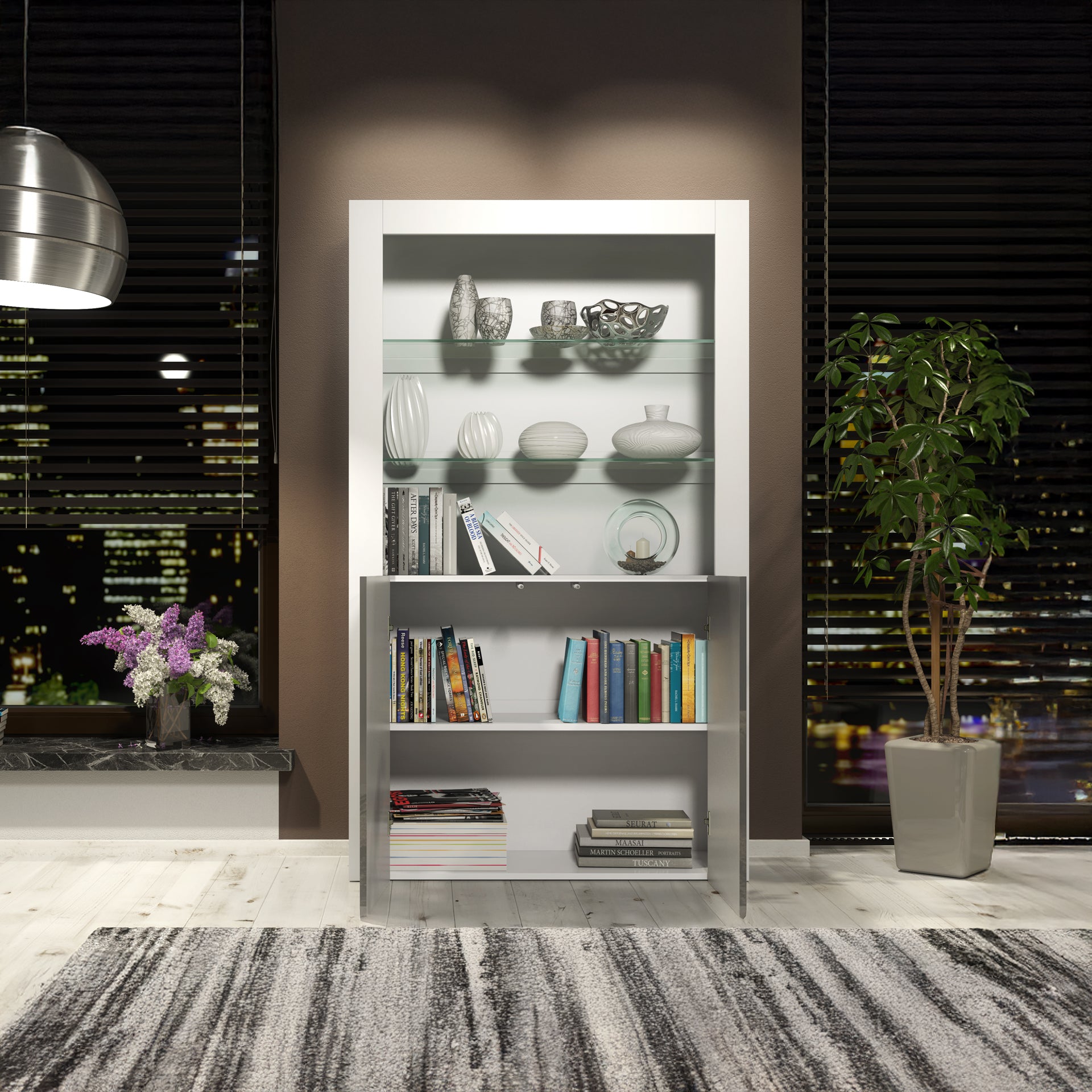 Display Cabinet – 170cm – High Gloss Doors – LED or Non-LED – Modern Showcase Sideboard – LUNARO