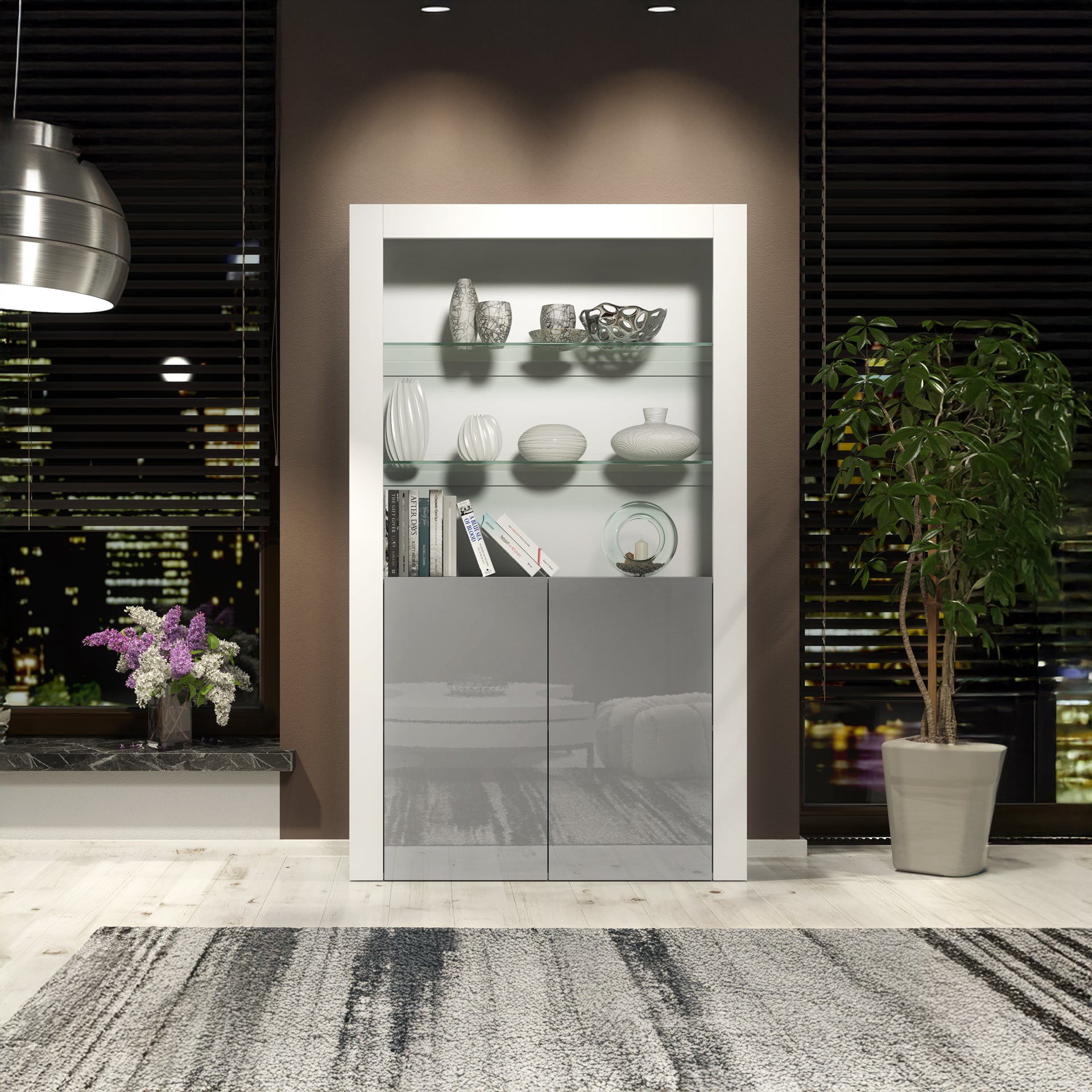 Display Cabinet – 170cm – High Gloss Doors – LED or Non-LED – Modern Showcase Sideboard – LUNARO