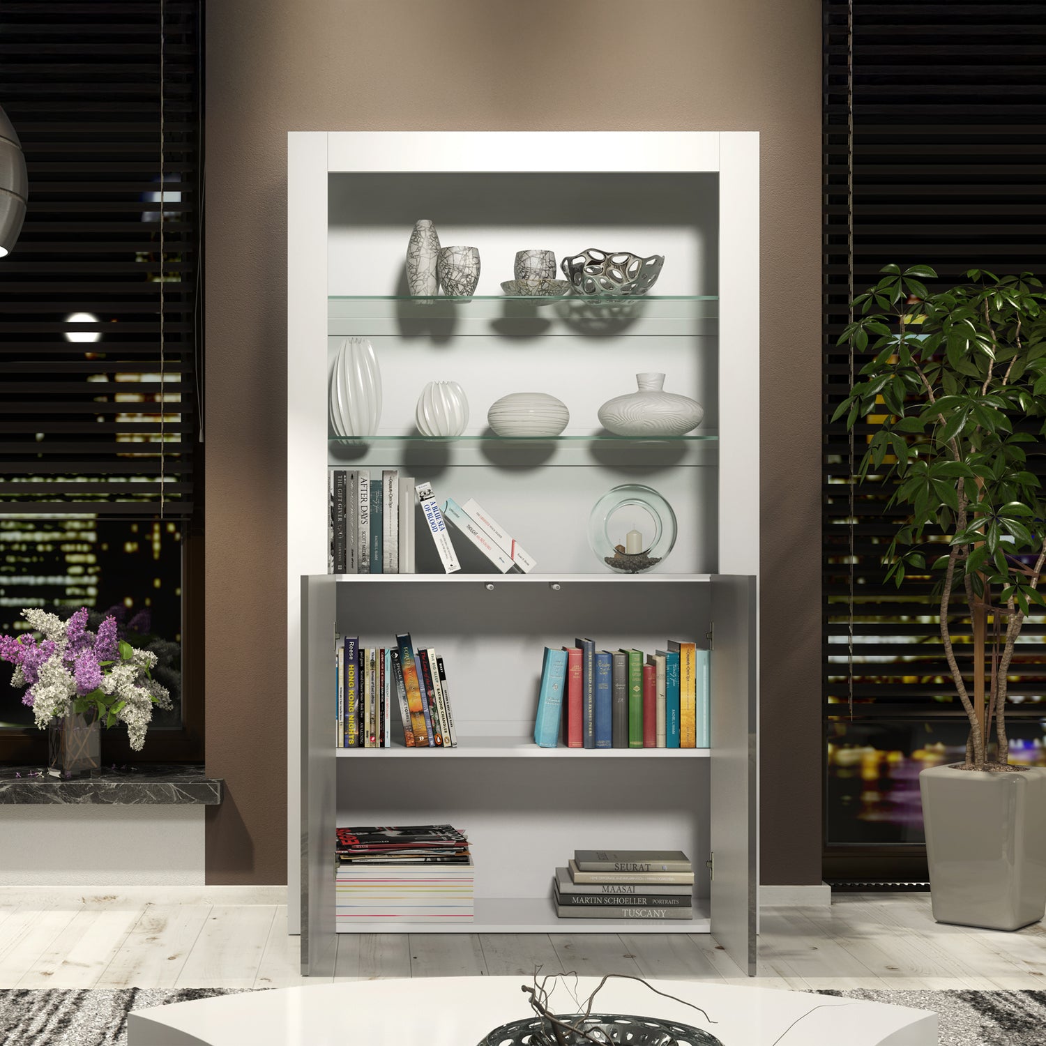 Display Cabinet – 170cm – High Gloss Doors – LED or Non-LED – Modern Showcase Sideboard – LUNARO