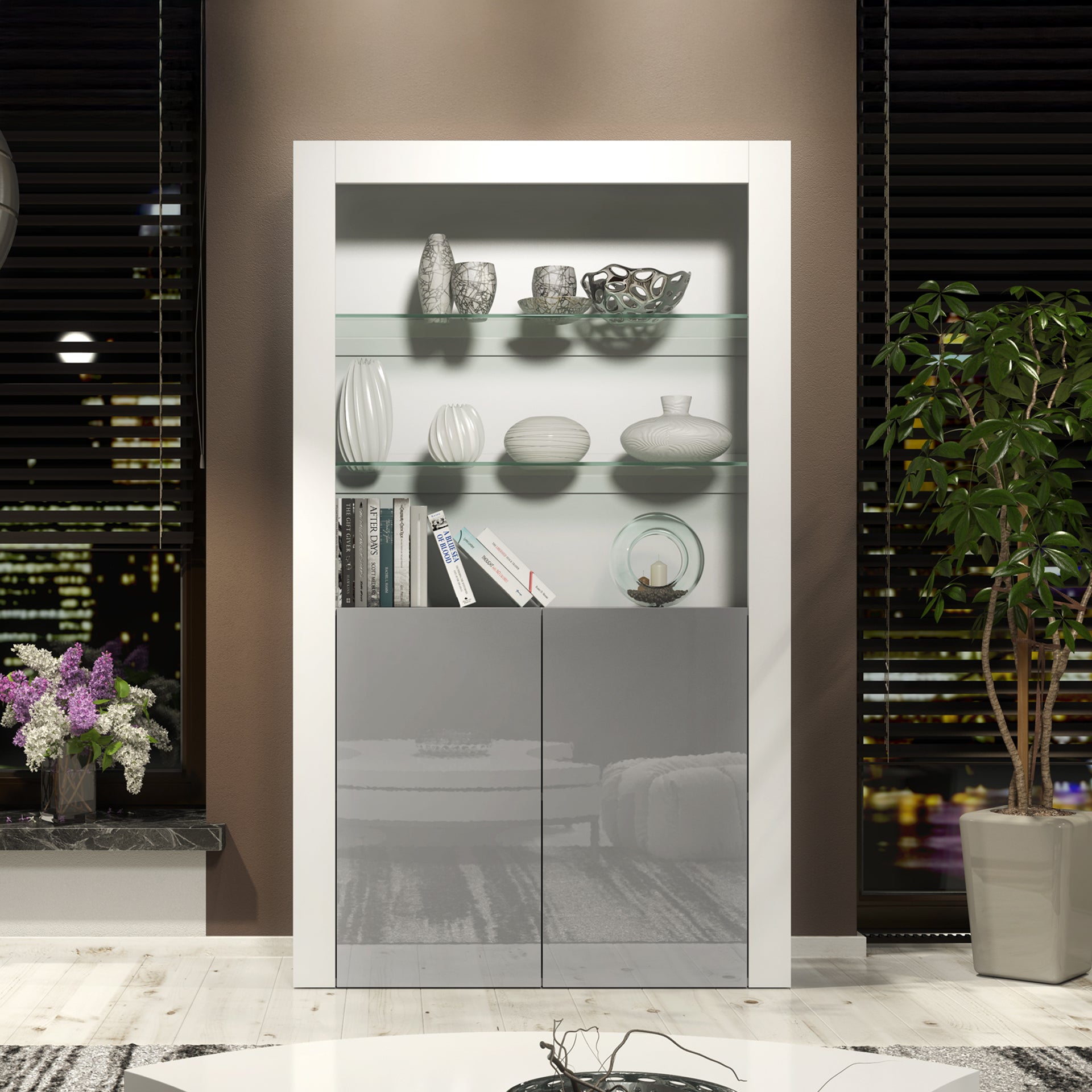 Display Cabinet – 170cm – High Gloss Doors – LED or Non-LED – Modern Showcase Sideboard – LUNARO