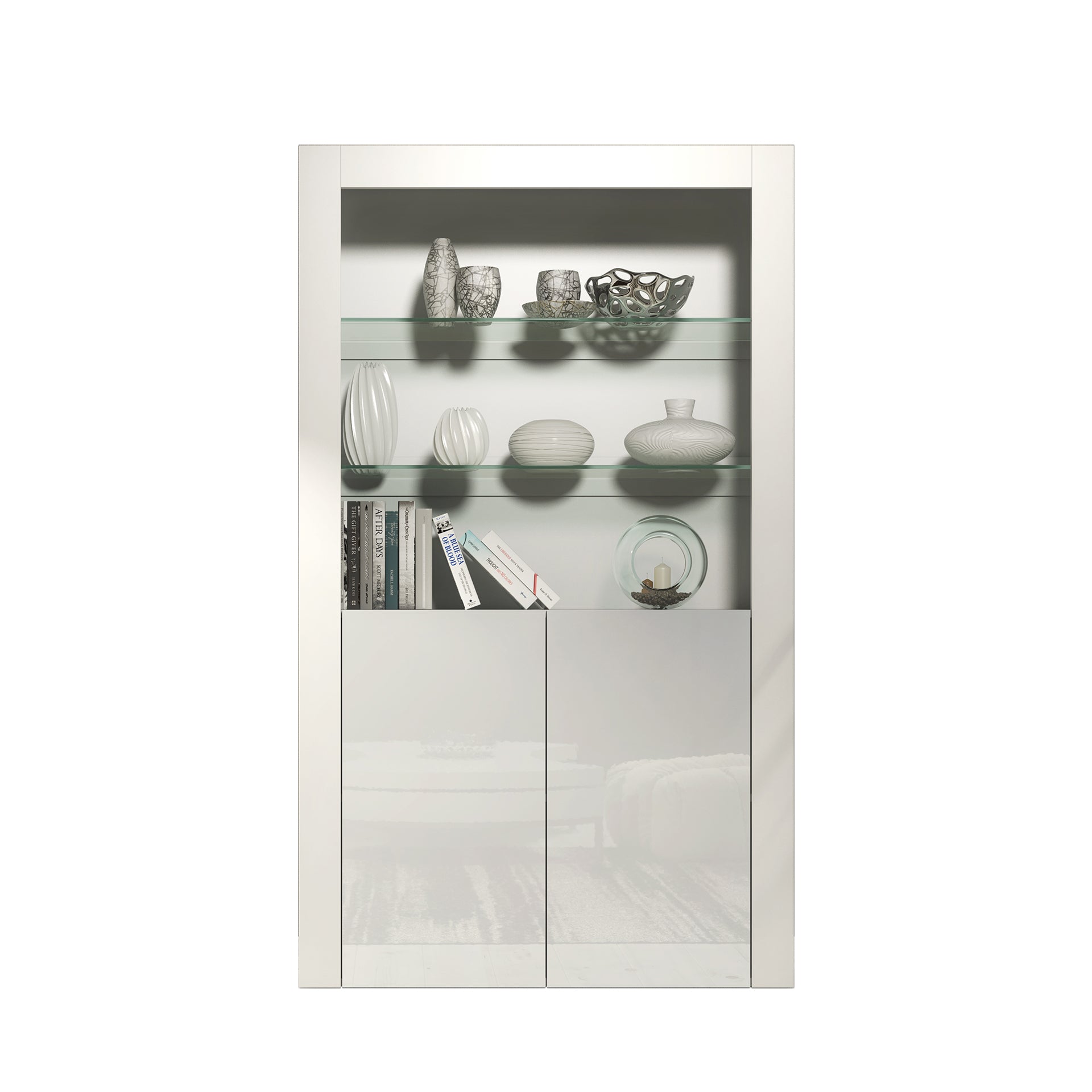 Display Cabinet – 170cm – High Gloss Doors – LED or Non-LED – Modern Showcase Sideboard – LUNARO