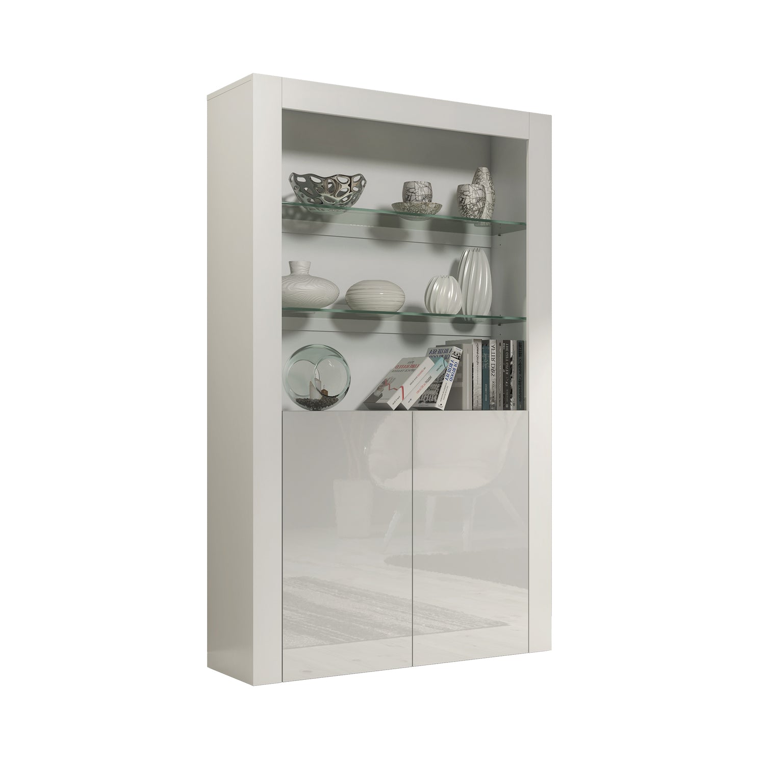 Display Cabinet – 170cm – High Gloss Doors – LED or Non-LED – Modern Showcase Sideboard – LUNARO