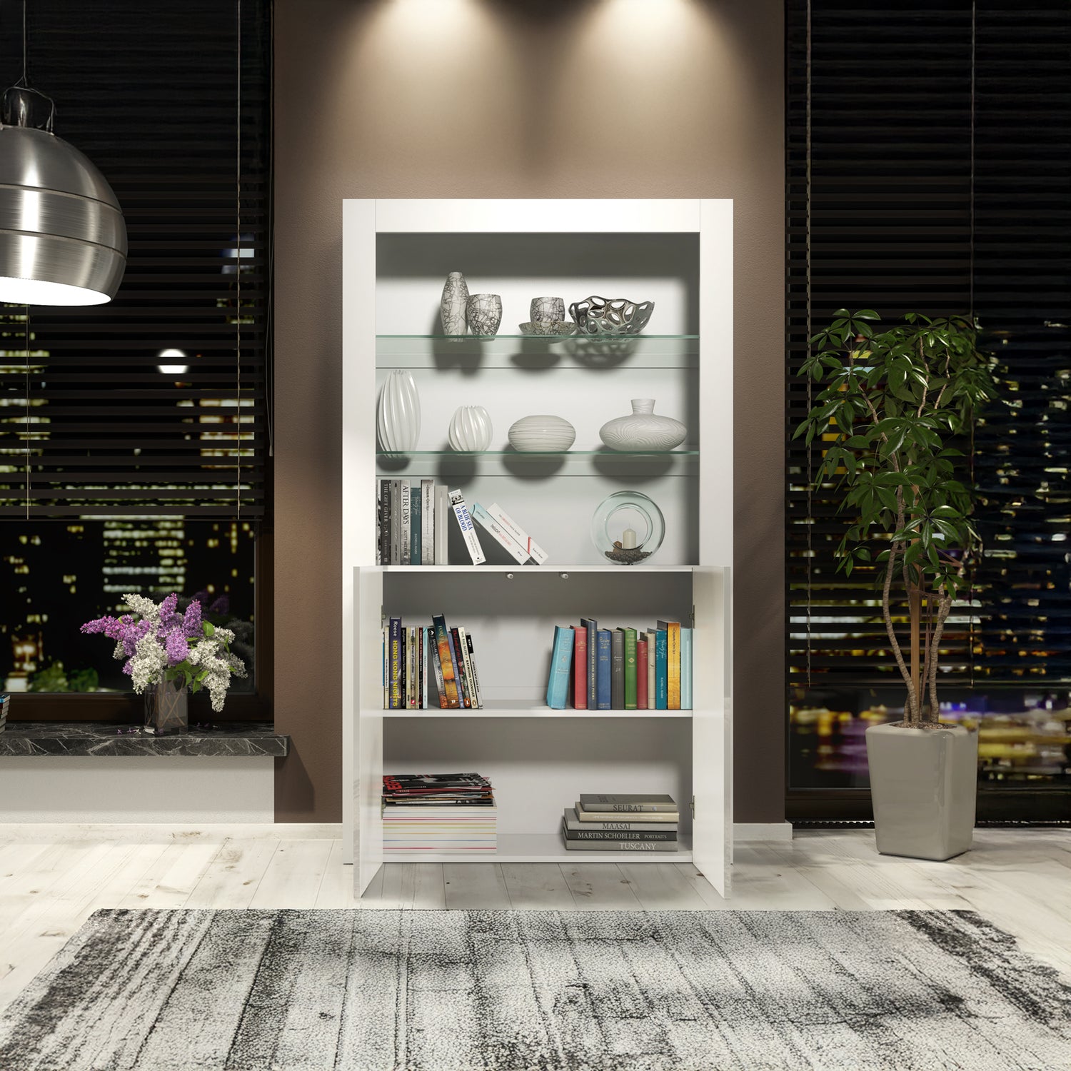 Display Cabinet – 170cm – High Gloss Doors – LED or Non-LED – Modern Showcase Sideboard – LUNARO