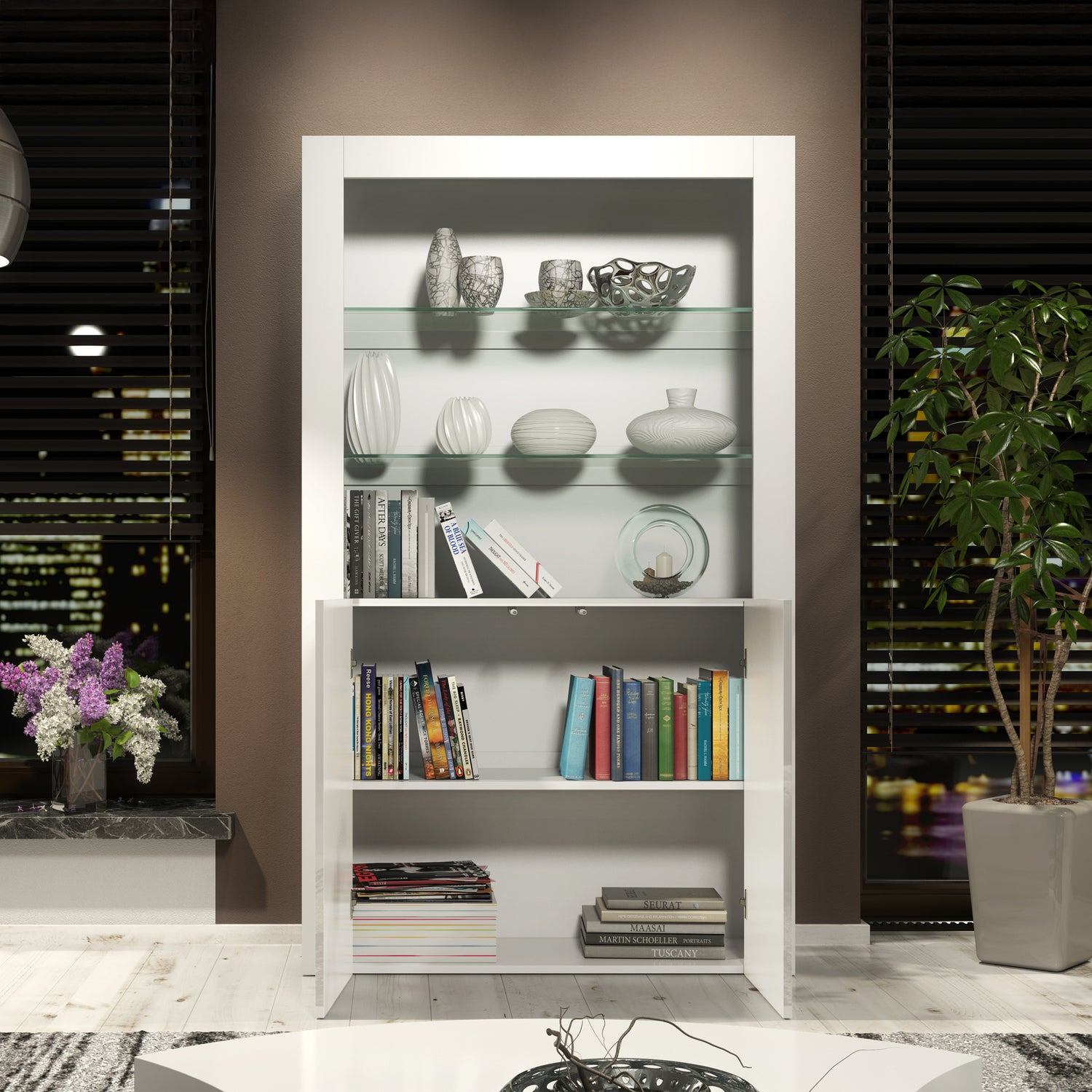 Display Cabinet – 170cm – High Gloss Doors – LED or Non-LED – Modern Showcase Sideboard – LUNARO