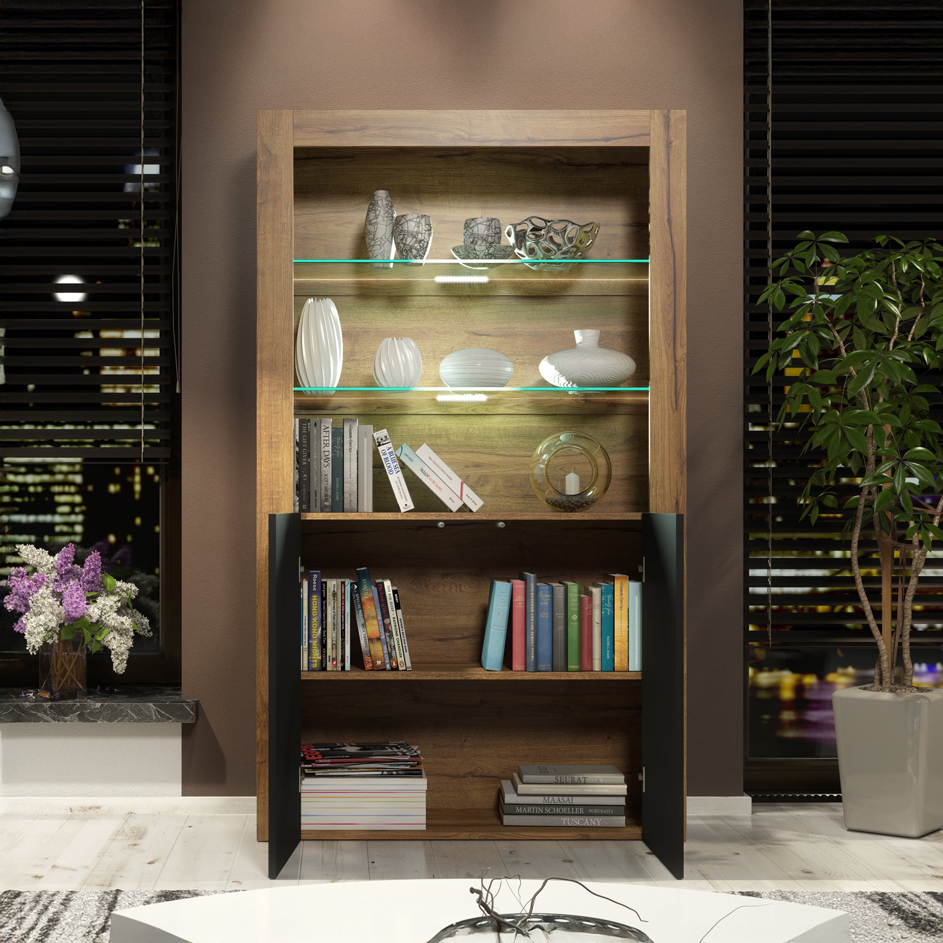 Display Cabinet – 170cm – High Gloss Doors – LED or Non-LED – Modern Showcase Sideboard – LUNARO