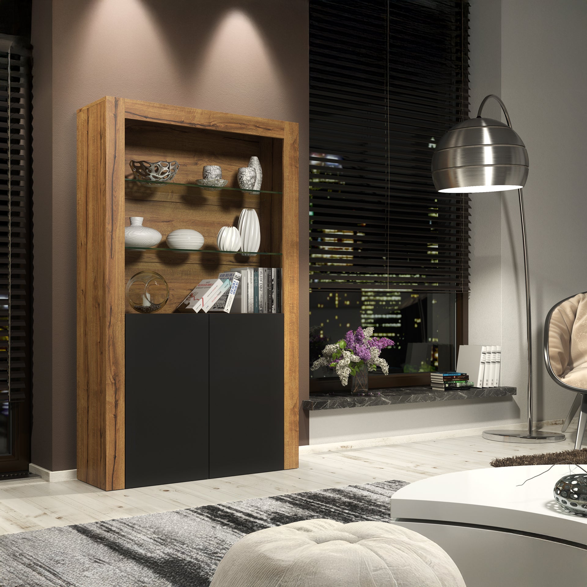 Display Cabinet – 170cm – High Gloss Doors – LED or Non-LED – Modern Showcase Sideboard – LUNARO