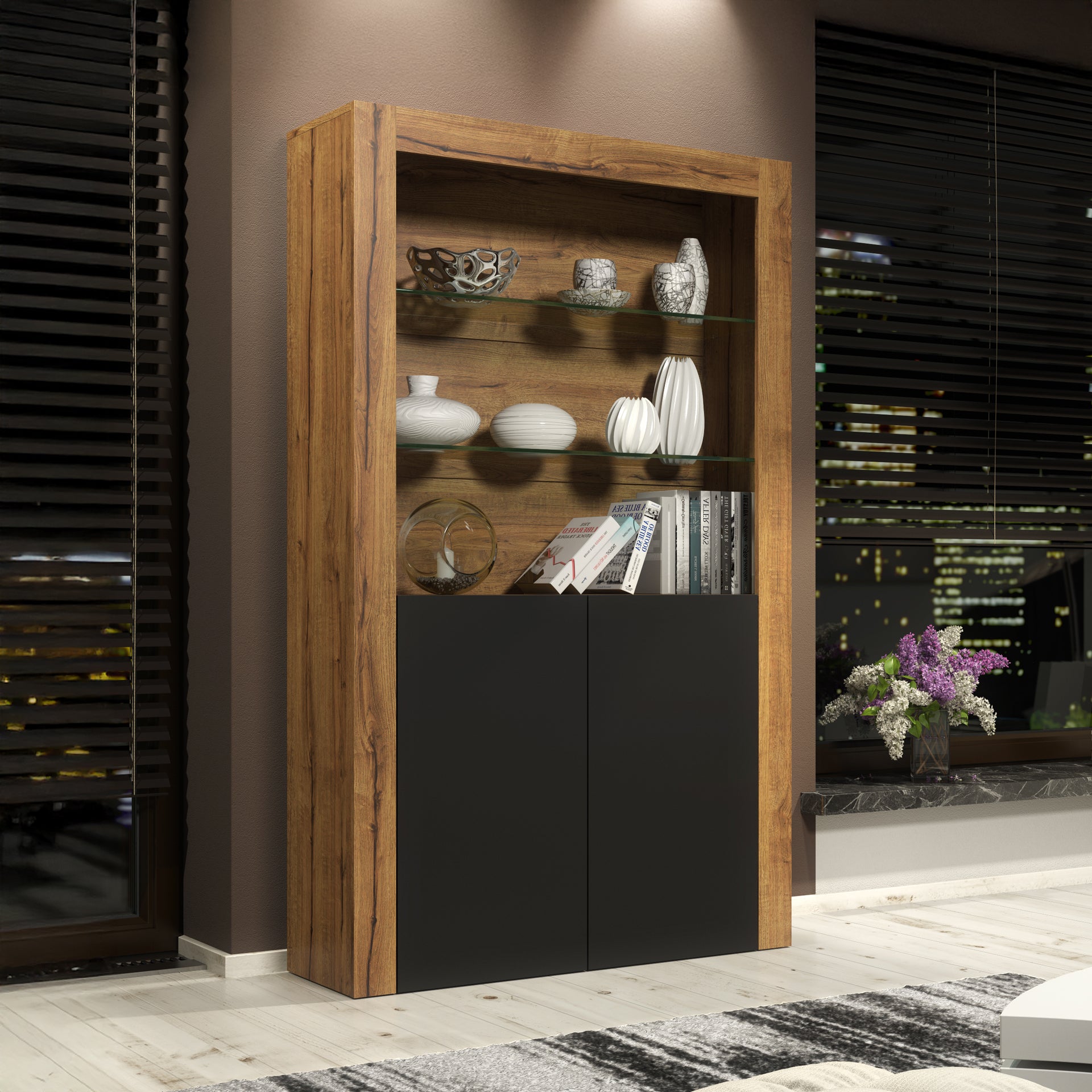 Display Cabinet – 170cm – High Gloss Doors – LED or Non-LED – Modern Showcase Sideboard – LUNARO