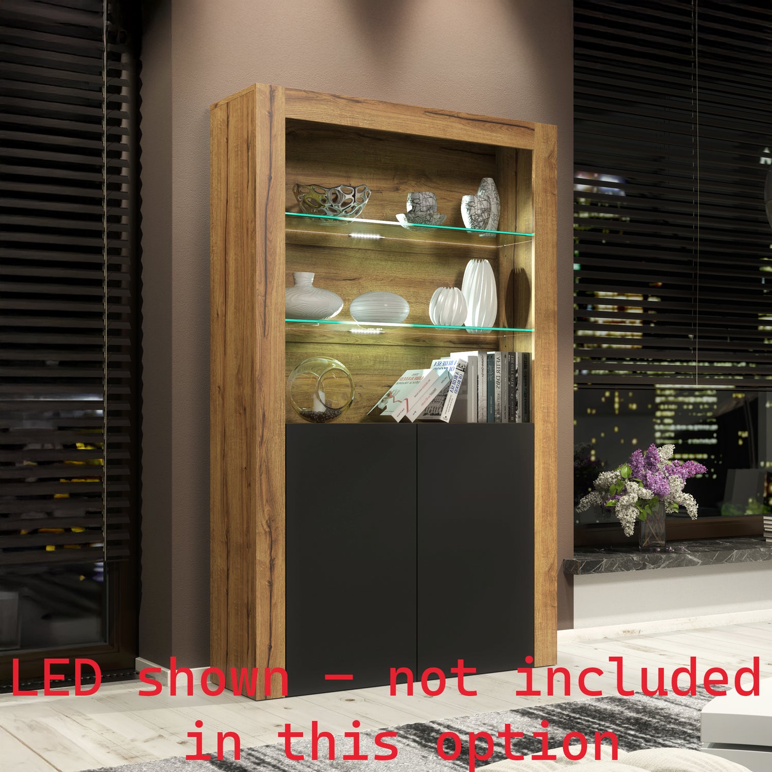 Display Cabinet – 170cm – High Gloss Doors – LED or Non-LED – Modern Showcase Sideboard – LUNARO