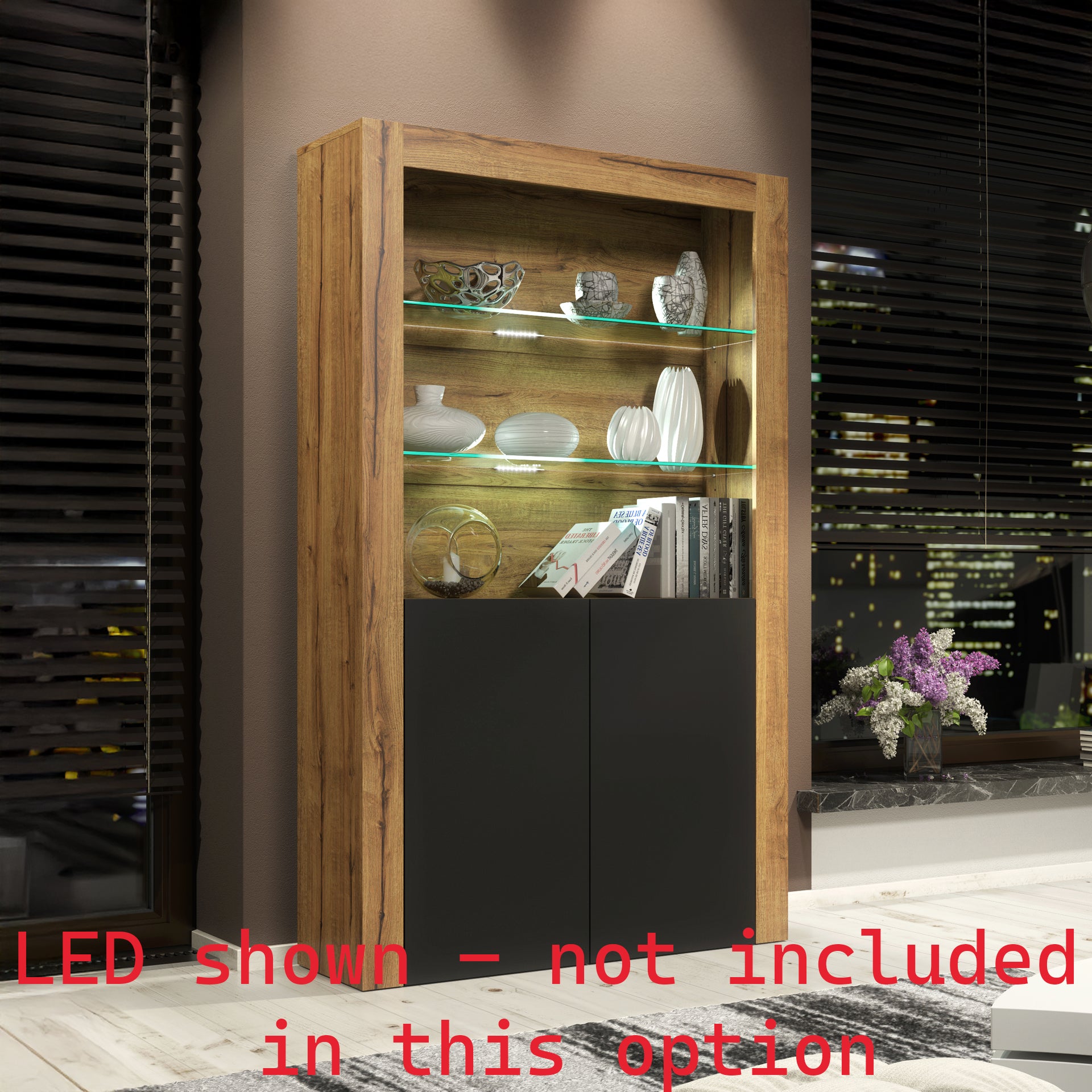 Display Cabinet – 170cm – High Gloss Doors – LED or Non-LED – Modern Showcase Sideboard – LUNARO