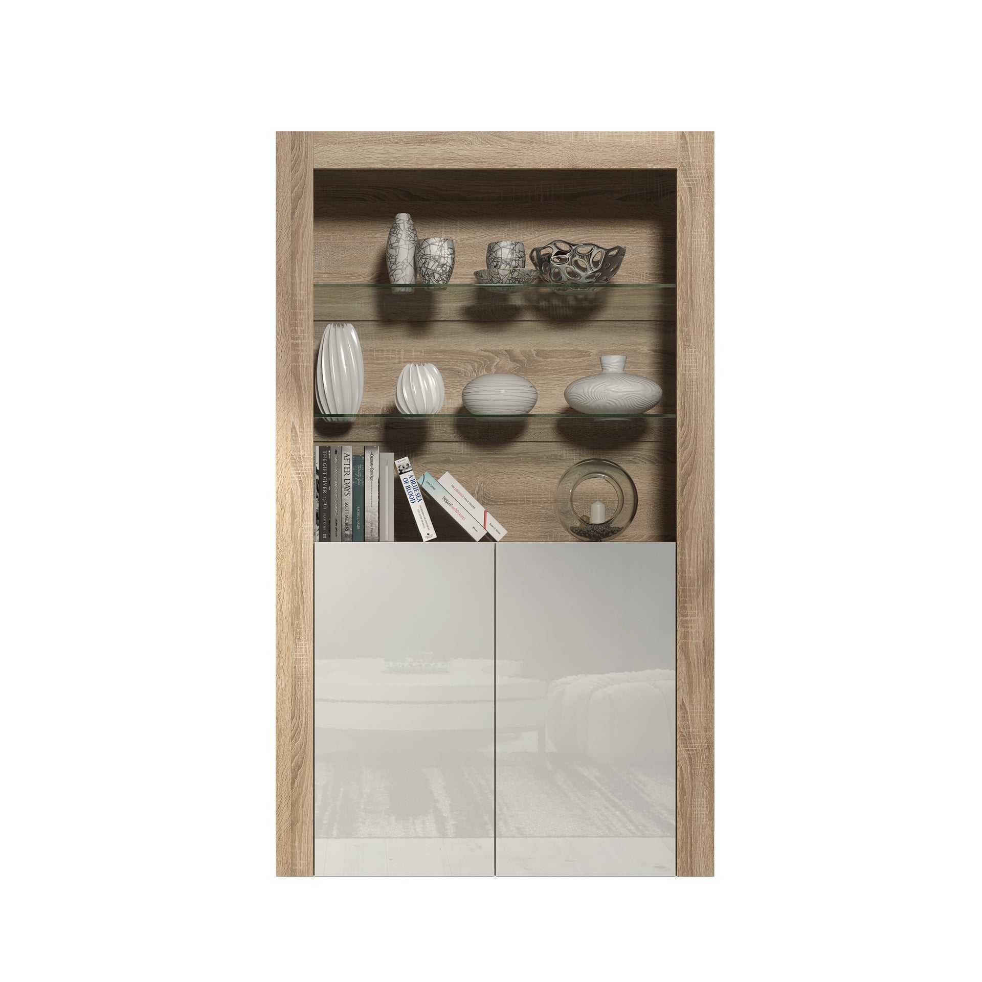 Display Cabinet – 170cm – High Gloss Doors – LED or Non-LED – Modern Showcase Sideboard – LUNARO