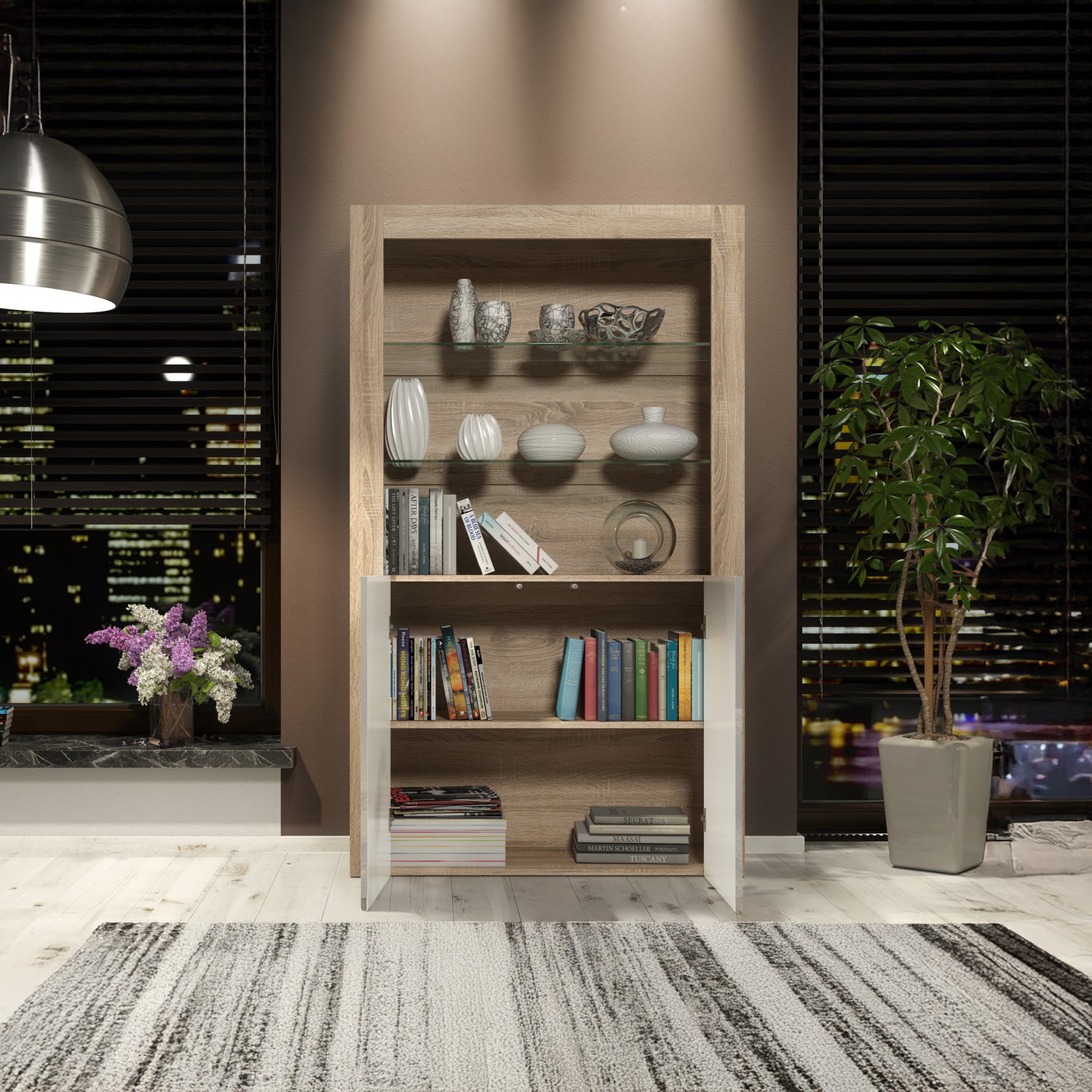 Display Cabinet – 170cm – High Gloss Doors – LED or Non-LED – Modern Showcase Sideboard – LUNARO