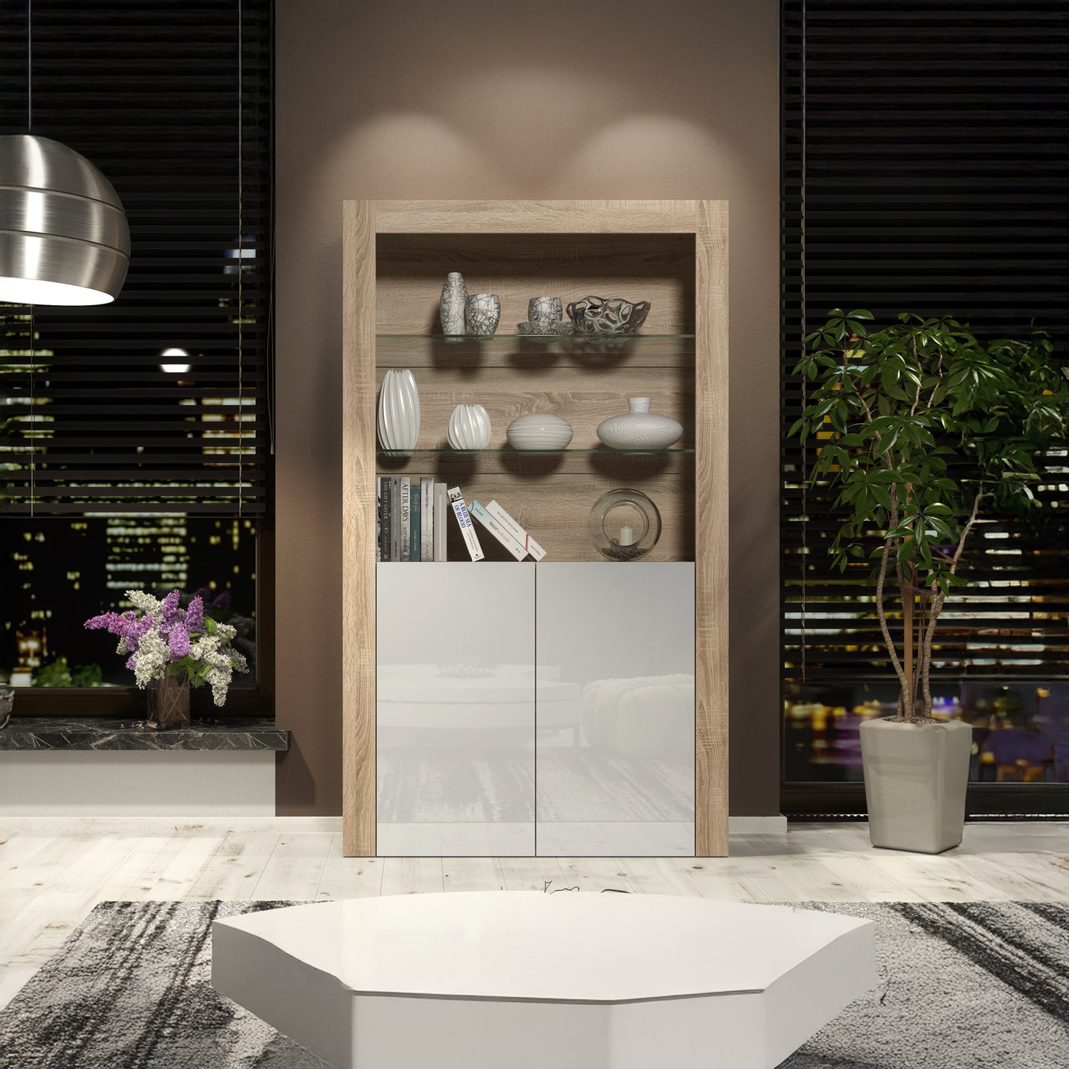 Display Cabinet – 170cm – High Gloss Doors – LED or Non-LED – Modern Showcase Sideboard – LUNARO