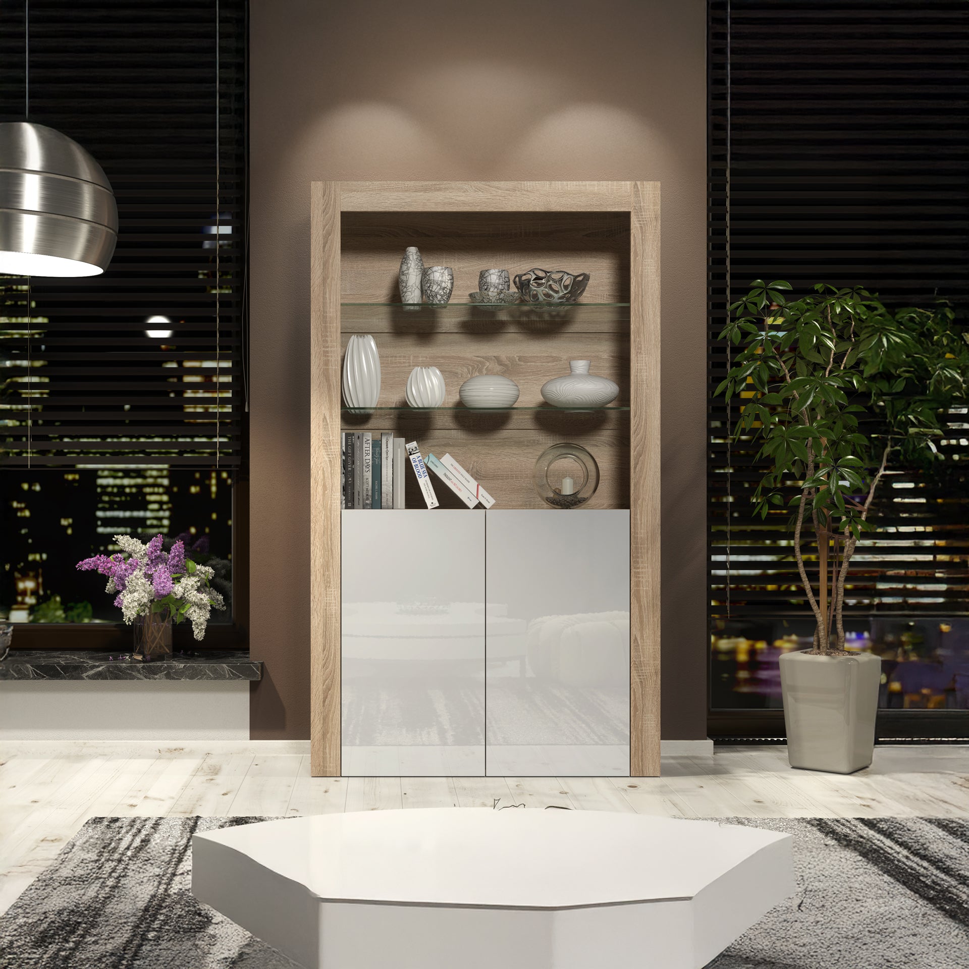 Display Cabinet – 170cm – High Gloss Doors – LED or Non-LED – Modern Showcase Sideboard – LUNARO